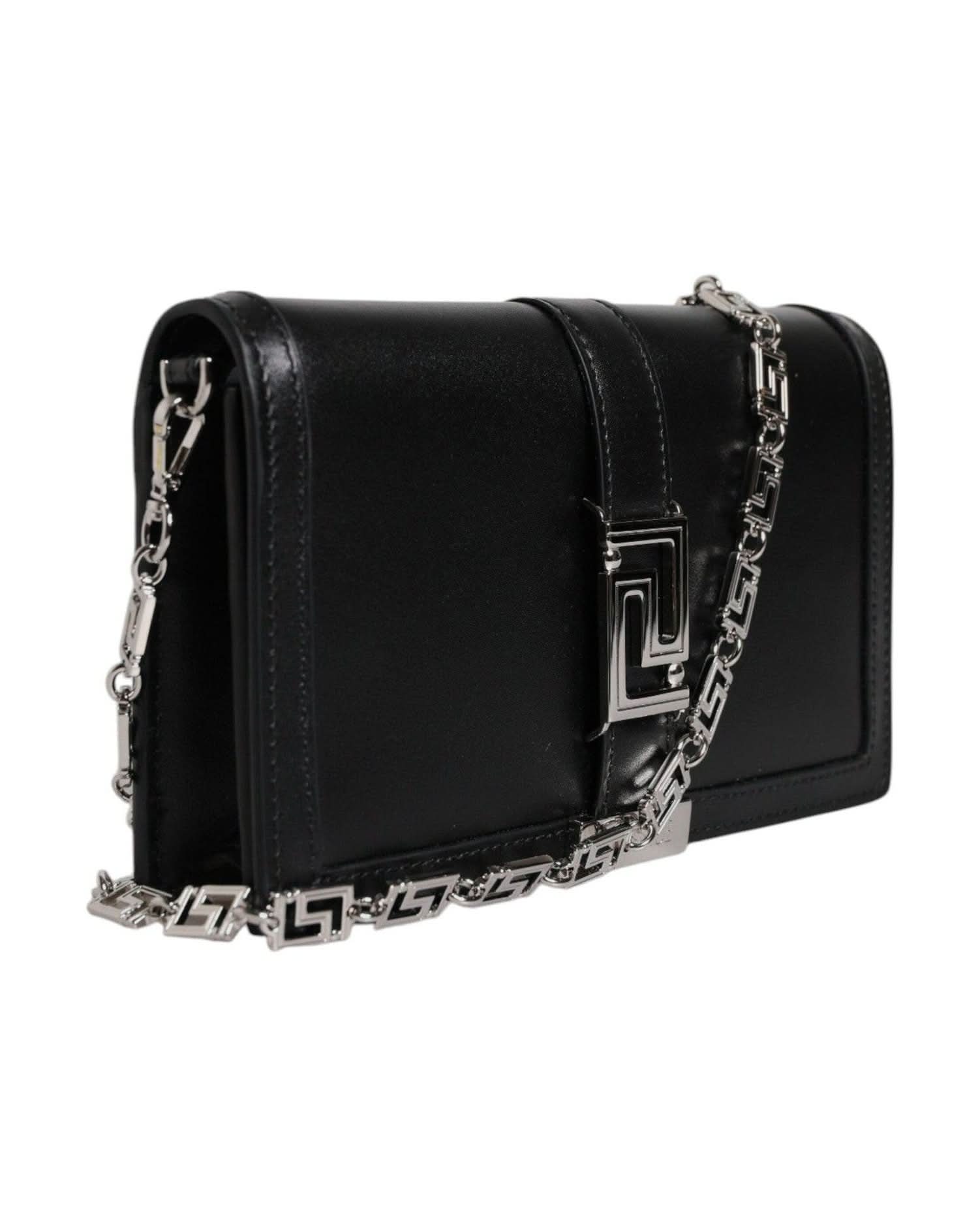 Versace Leather Black Calfskin Chain Strap Shoulder Crossbody Bag Cross Body Bags