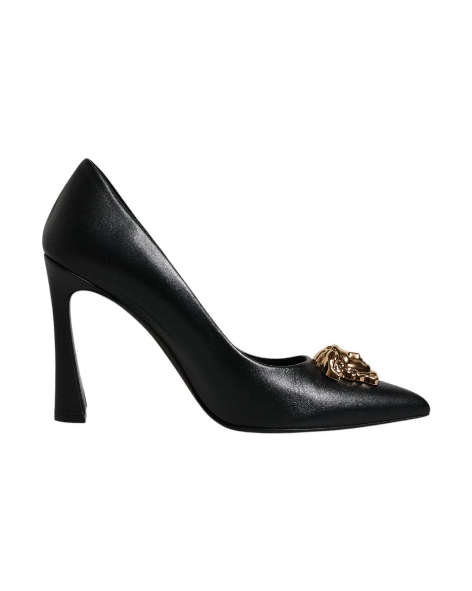 Versace Leather Black Logo Plaque High Heels Pumps Shoes Heels