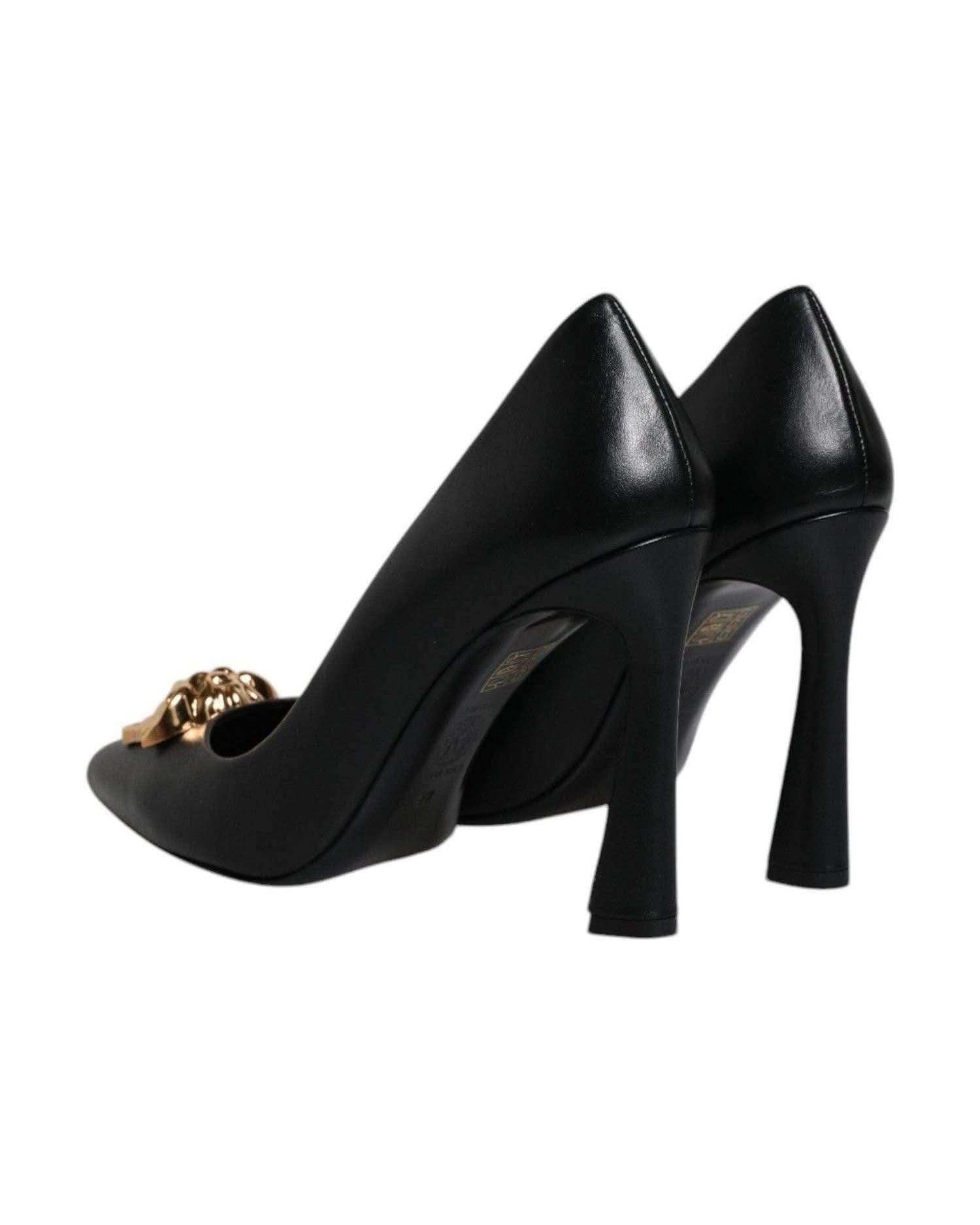 Versace Leather Black Logo Plaque High Heels Pumps Shoes Heels