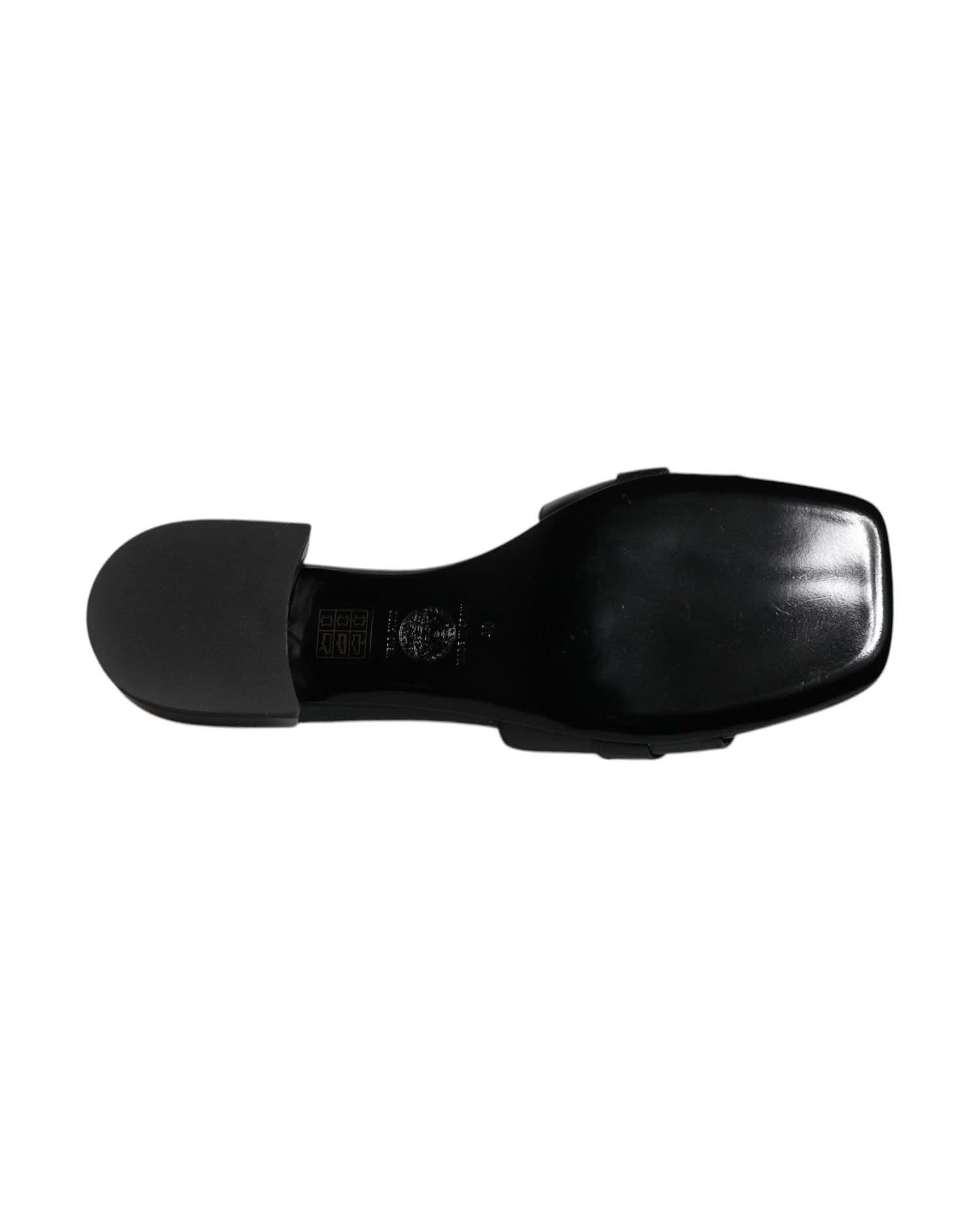 Versace Leather Black Logo Plaque Slip On Slides Flats Shoes Heels