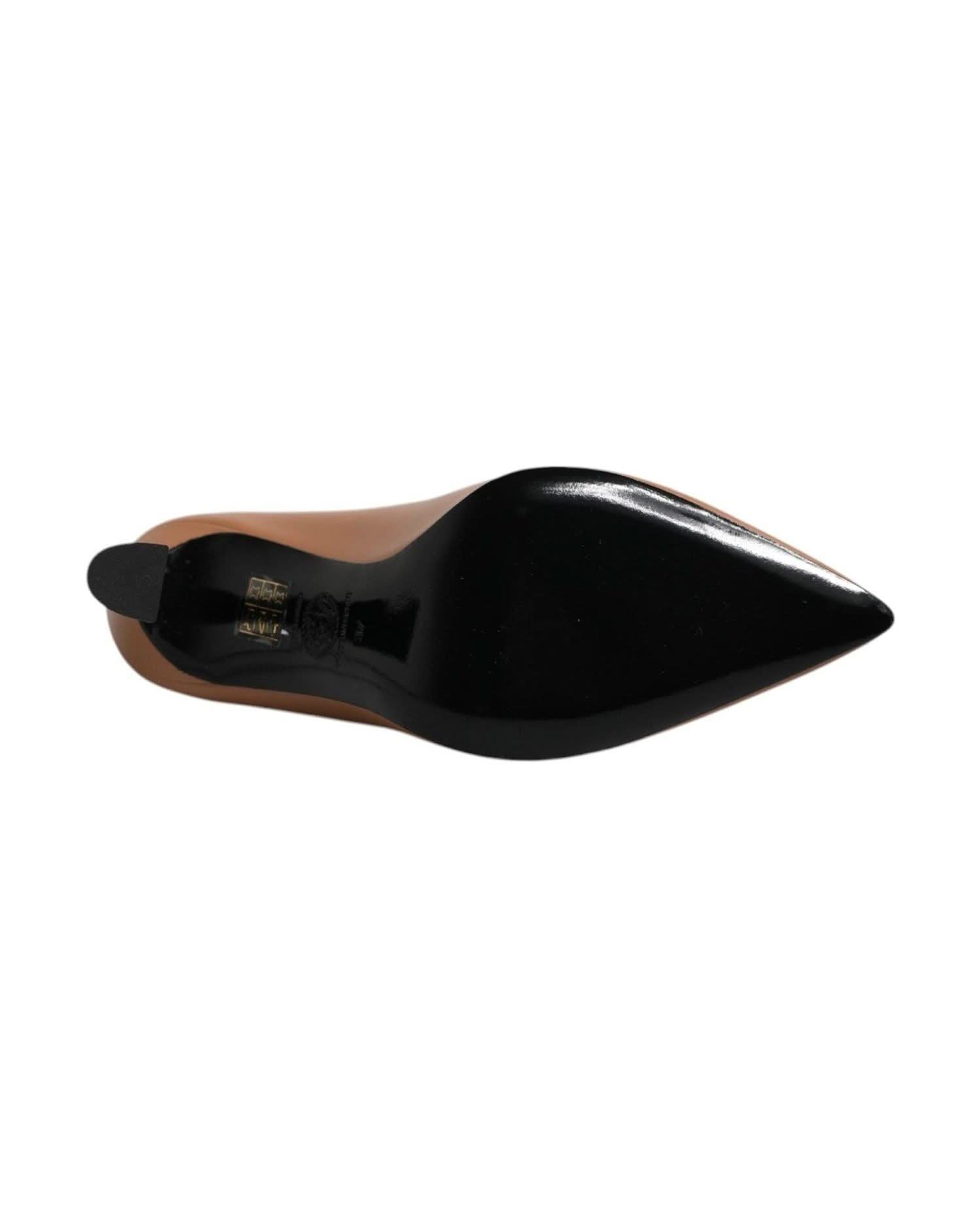 Versace Leather Brown Logo Plaque High Heels Pumps Shoes Heels