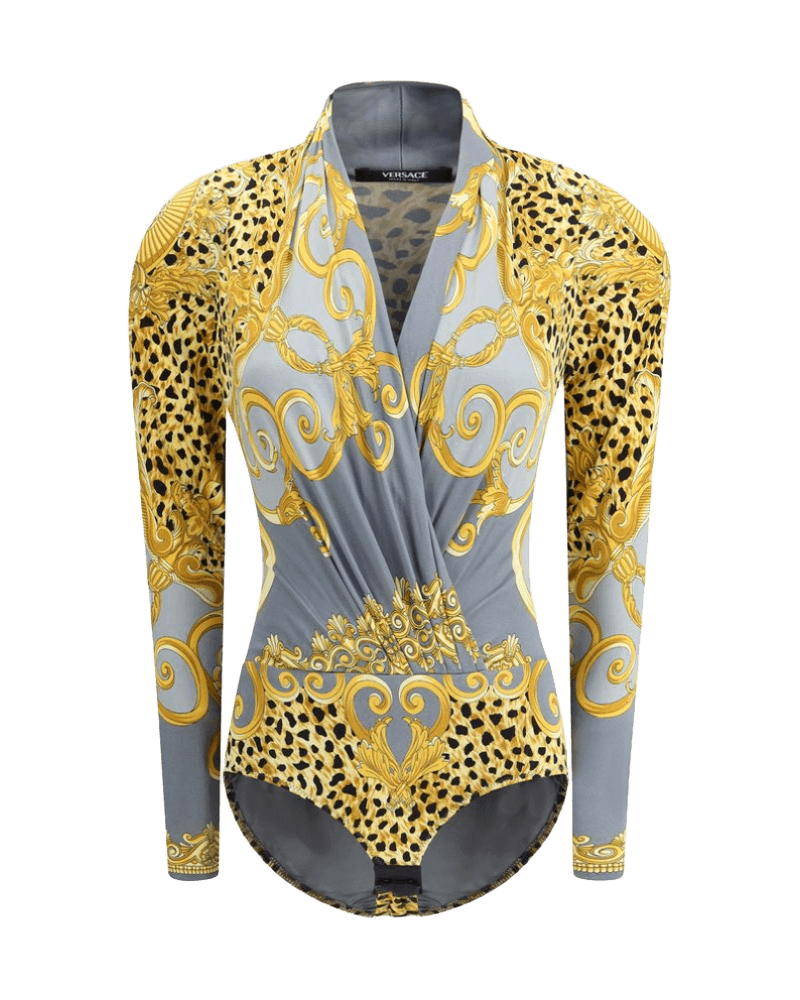 Versace Leopard Draped Bodysuit Glam Steals