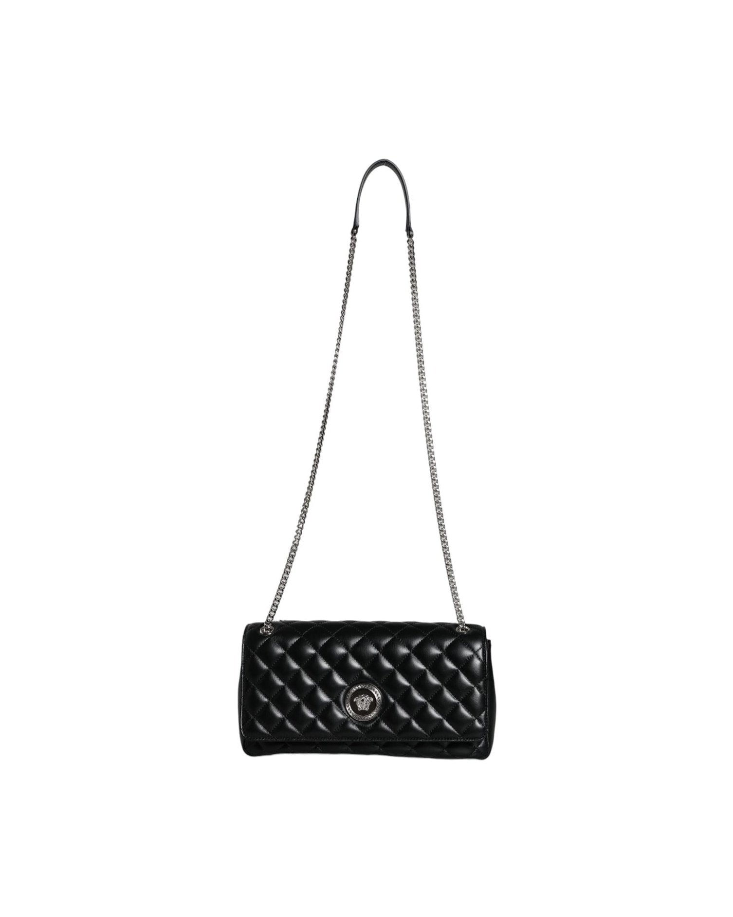 Versace Quilted Lambskin Leather Crossbody Shoulder Black Bag Glam Steals