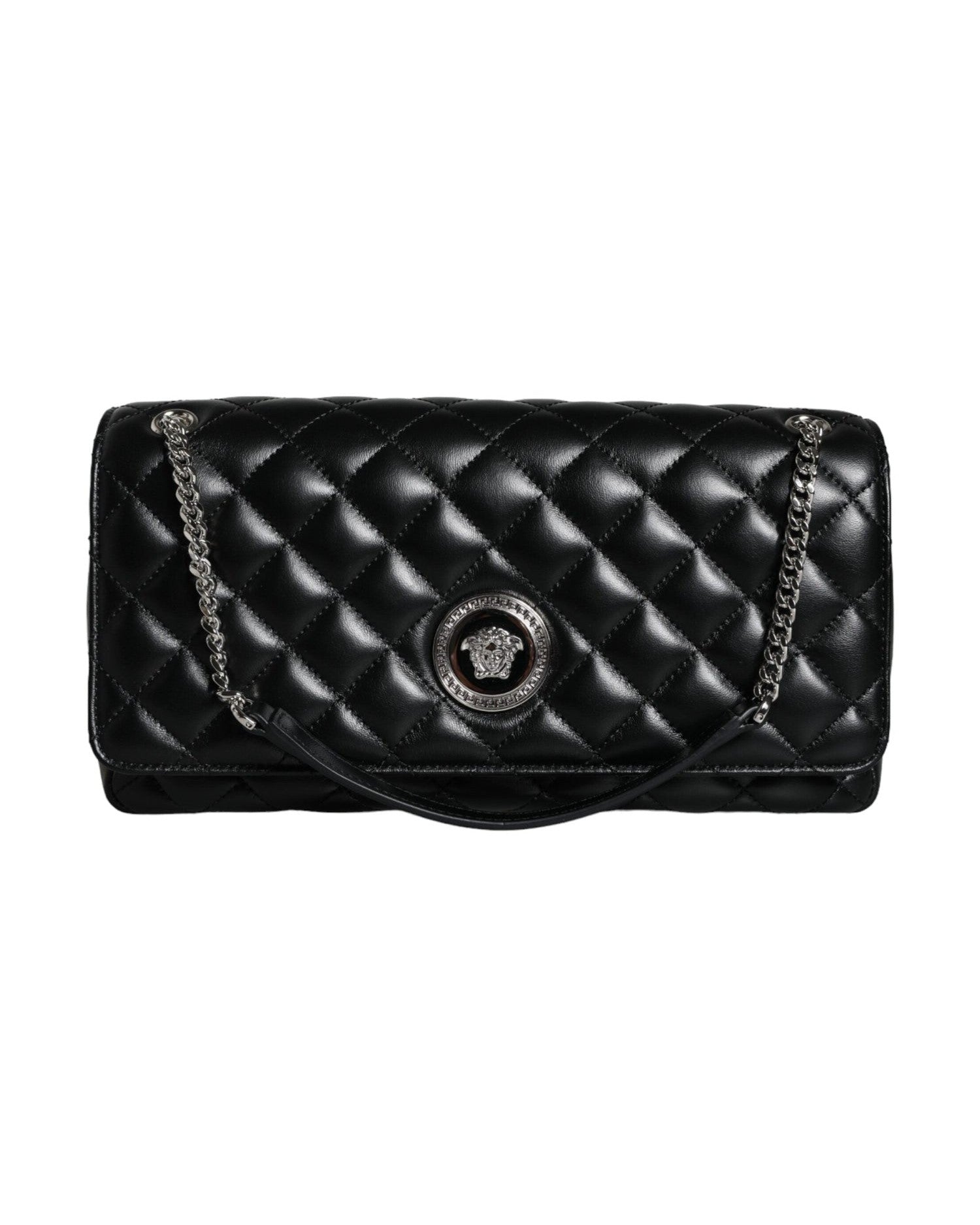 Versace Quilted Lambskin Leather Crossbody Shoulder Black Bag Glam Steals