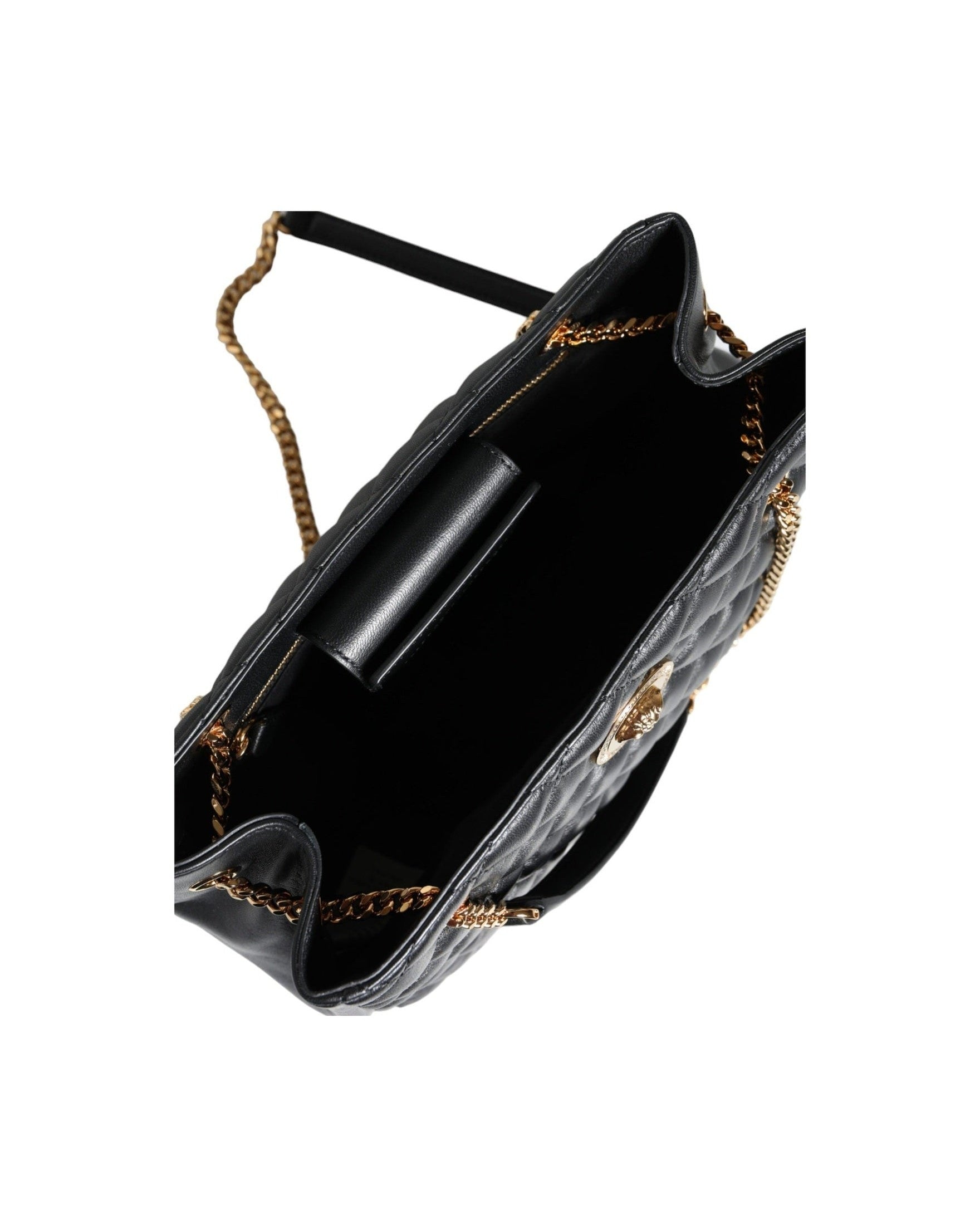 Versace Quilted Nappa Leather Shoulder Chain Strap Black Bag Glam Steals