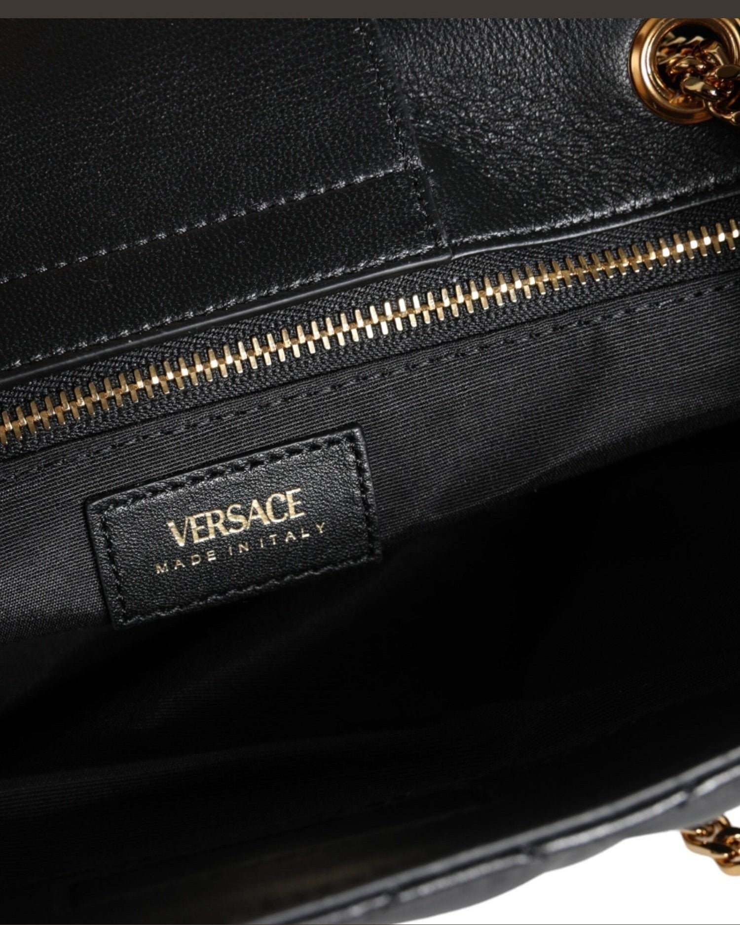 Versace Quilted Nappa Leather Shoulder Chain Strap Black Bag Glam Steals