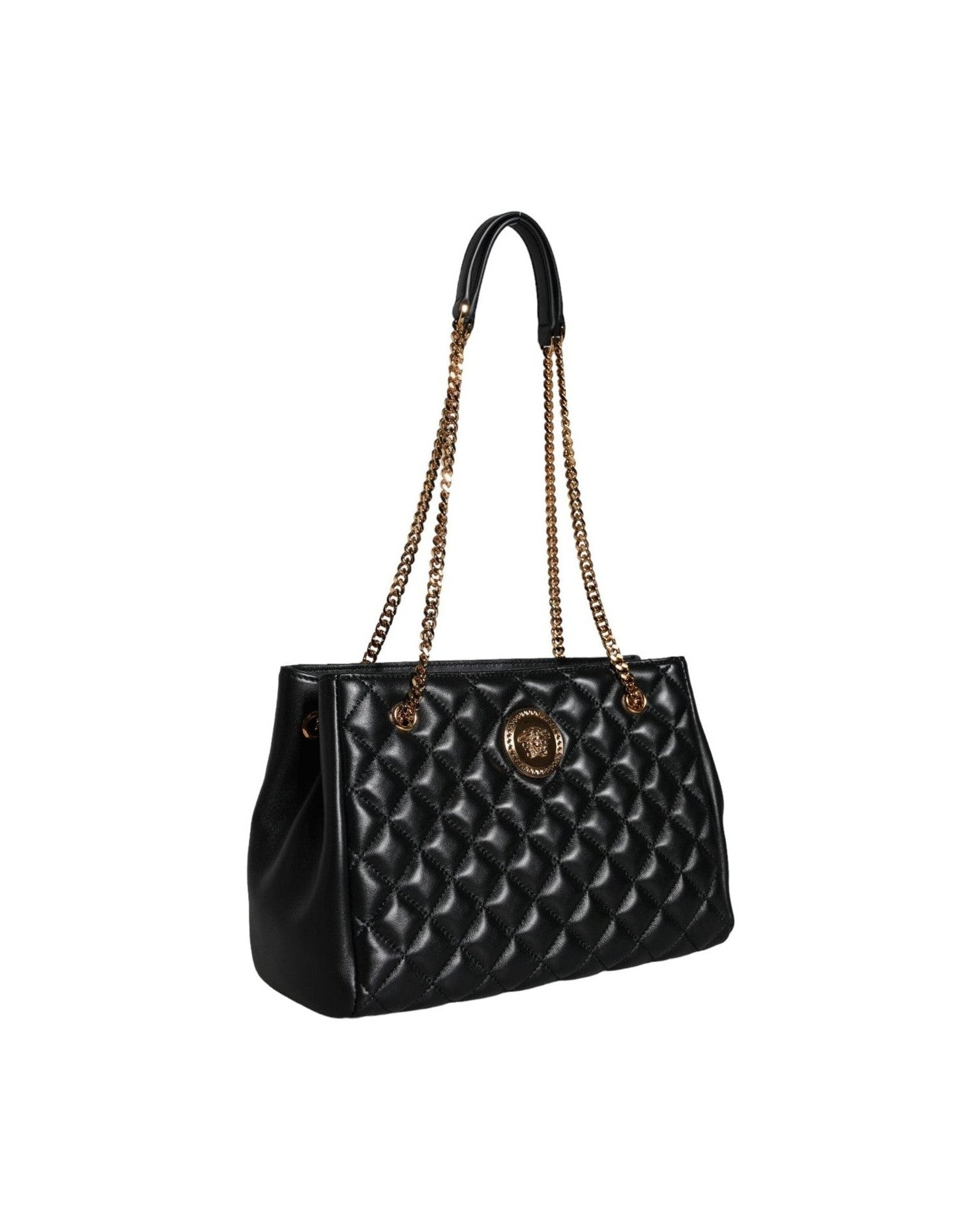Versace Quilted Nappa Leather Shoulder Chain Strap Black Bag Glam Steals