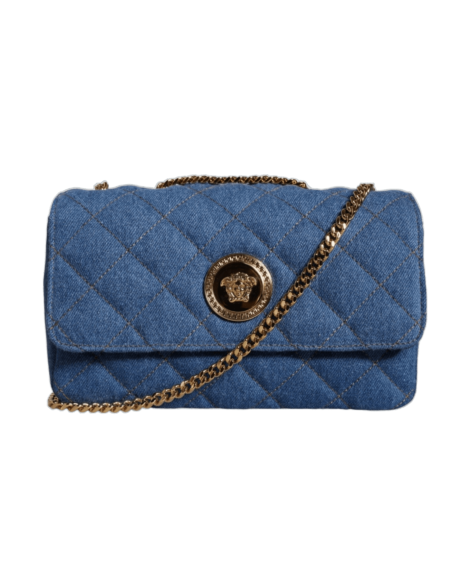 Versace Quilted Blue Denim Leather Crossbody Shoulder Bag Glam Steals