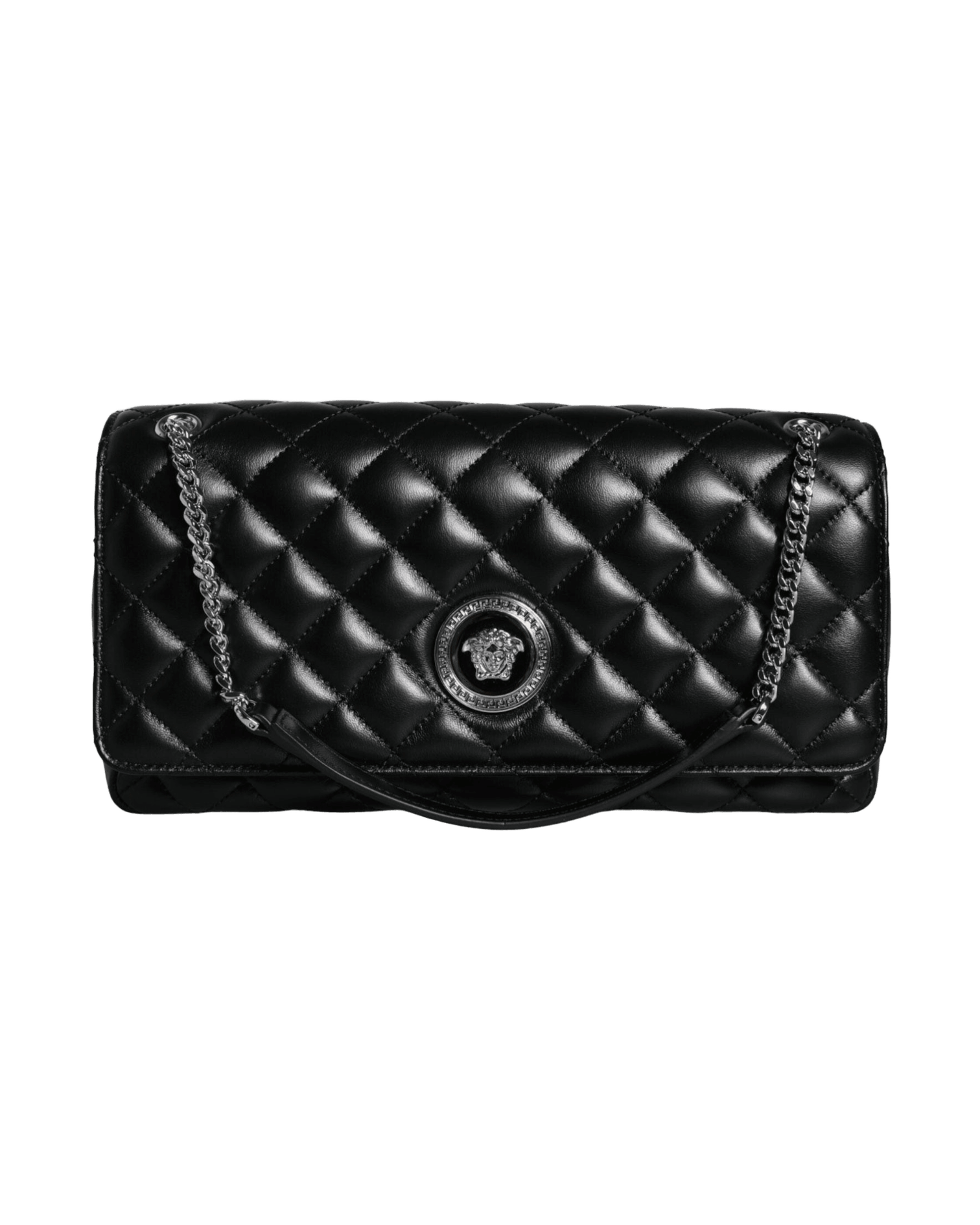 Versace Quilted Black Lambskin Leather Crossbody Shoulder Bag Glam Steals