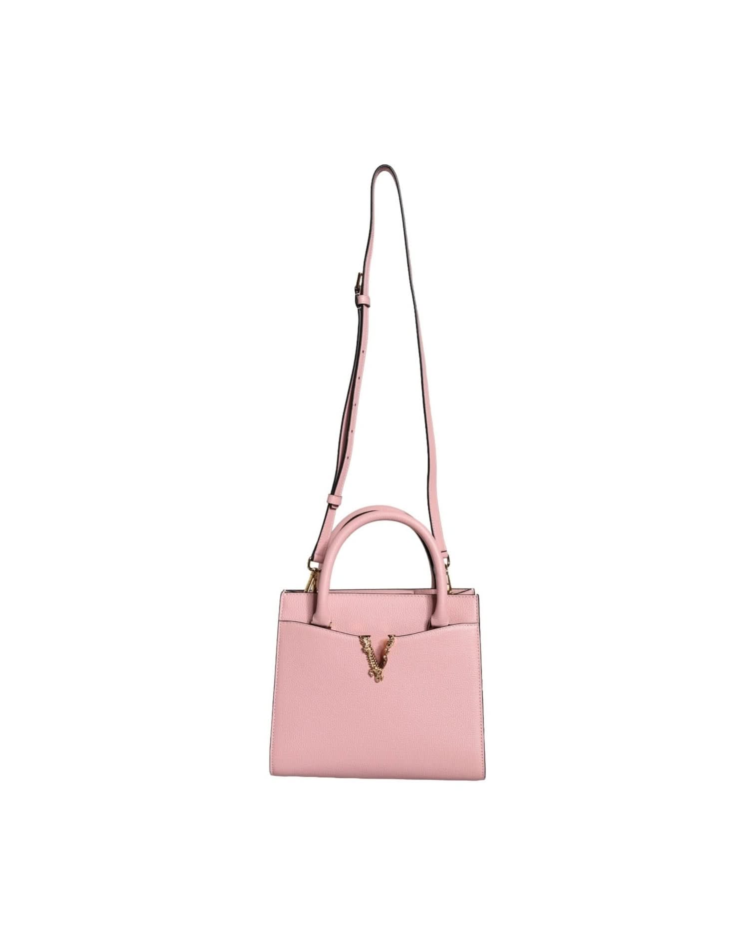 Versace Small Pink Top Handle Grainy Calf Leather Crossbody Bag Cross Body Bags