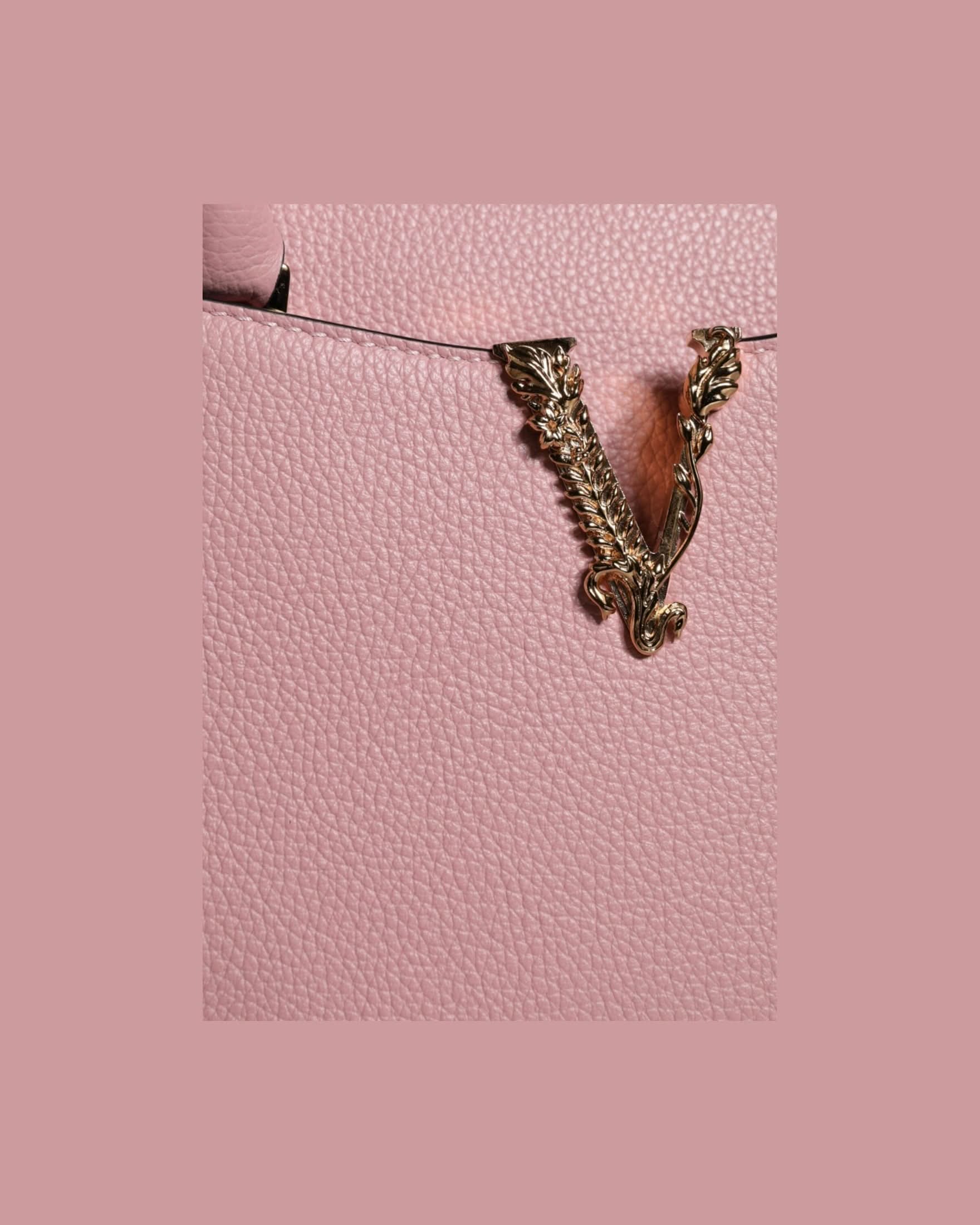 Versace Small Pink Top Handle Grainy Calf Leather Crossbody Bag Cross Body Bags