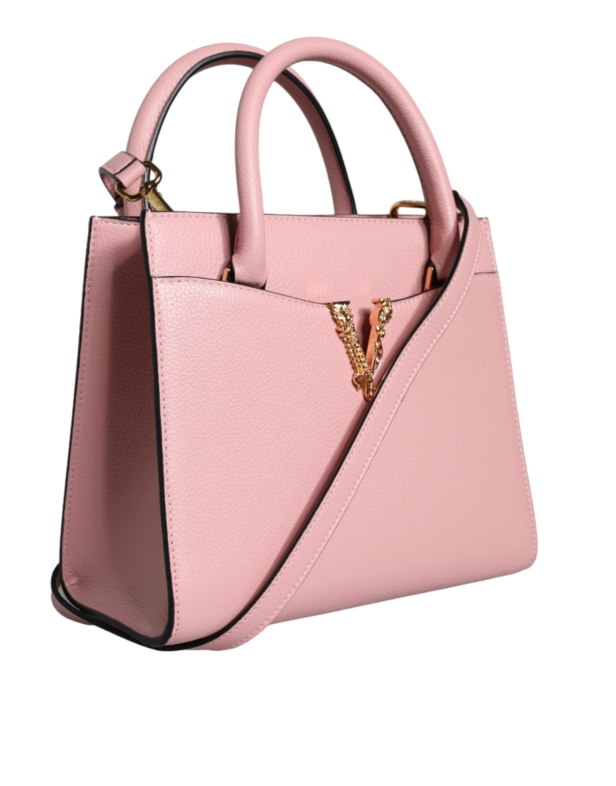 Versace Small Top Handle Grainy Calf Leather Crossbody Pink Bag Glam Steals