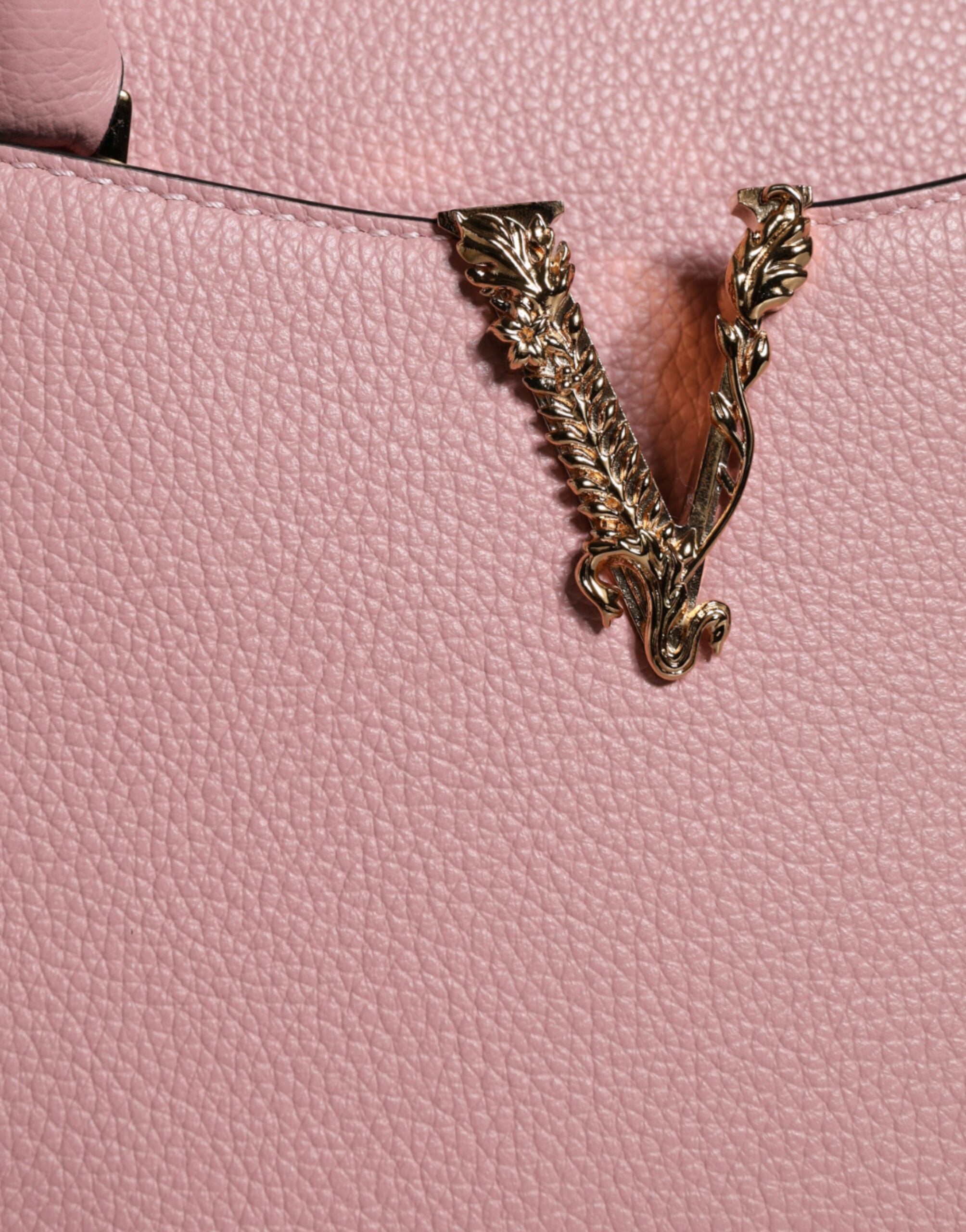 Versace Small Top Handle Grainy Calf Leather Crossbody Pink Bag Glam Steals