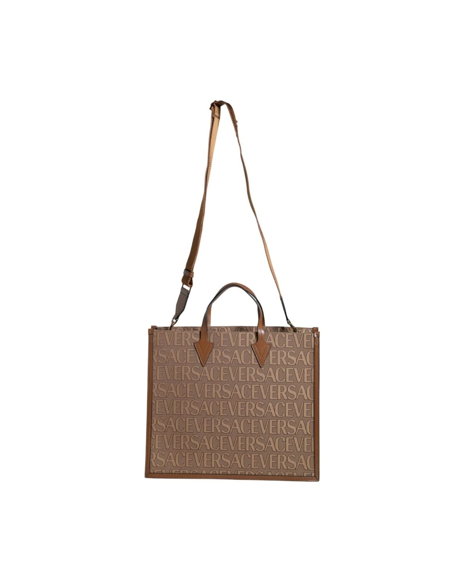 Versace Top Brown Handle Jacquard Leather Logo Crossbody Tote Bag Cross Body Bags