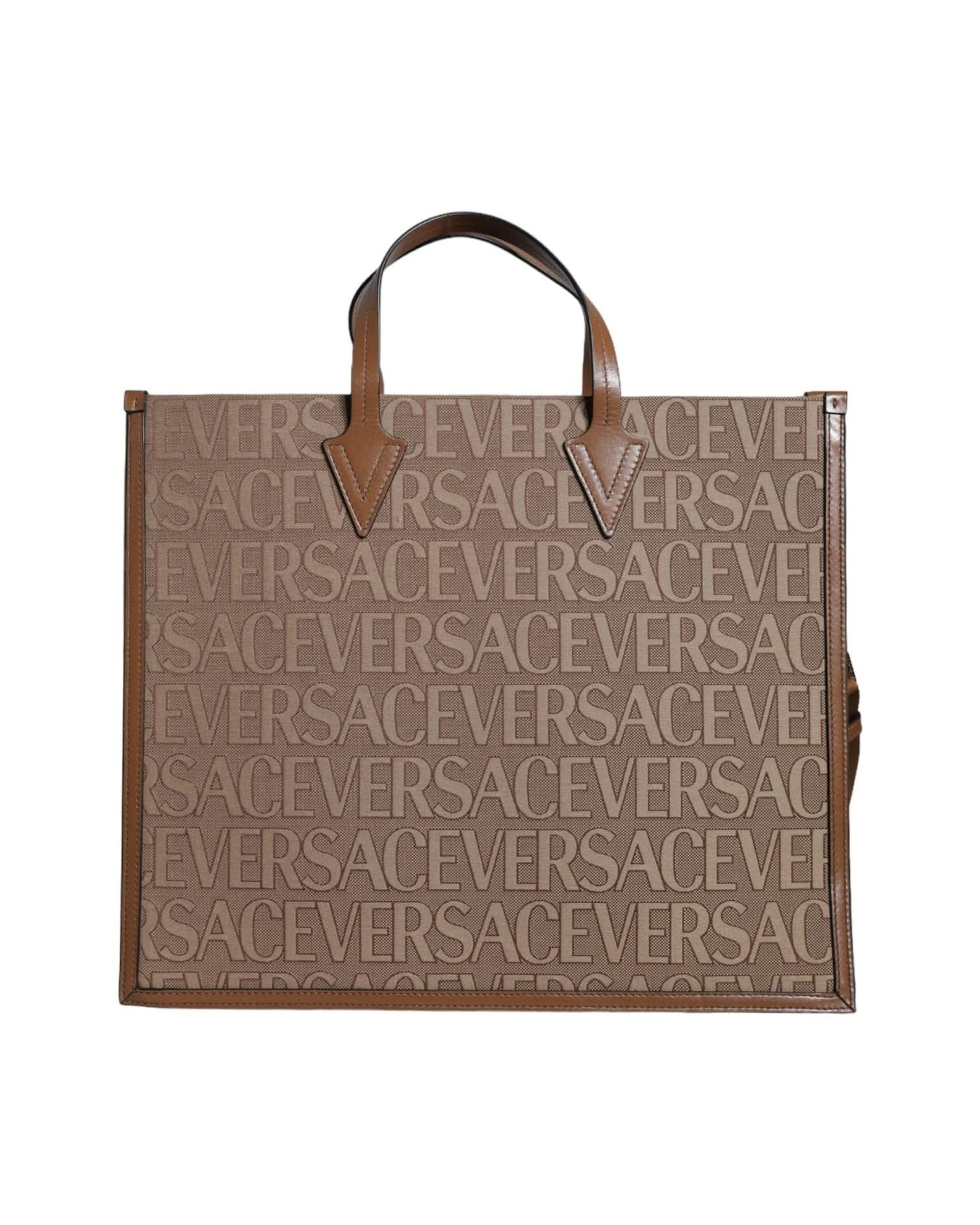 Versace Top Brown Handle Jacquard Leather Logo Crossbody Tote Bag Cross Body Bags