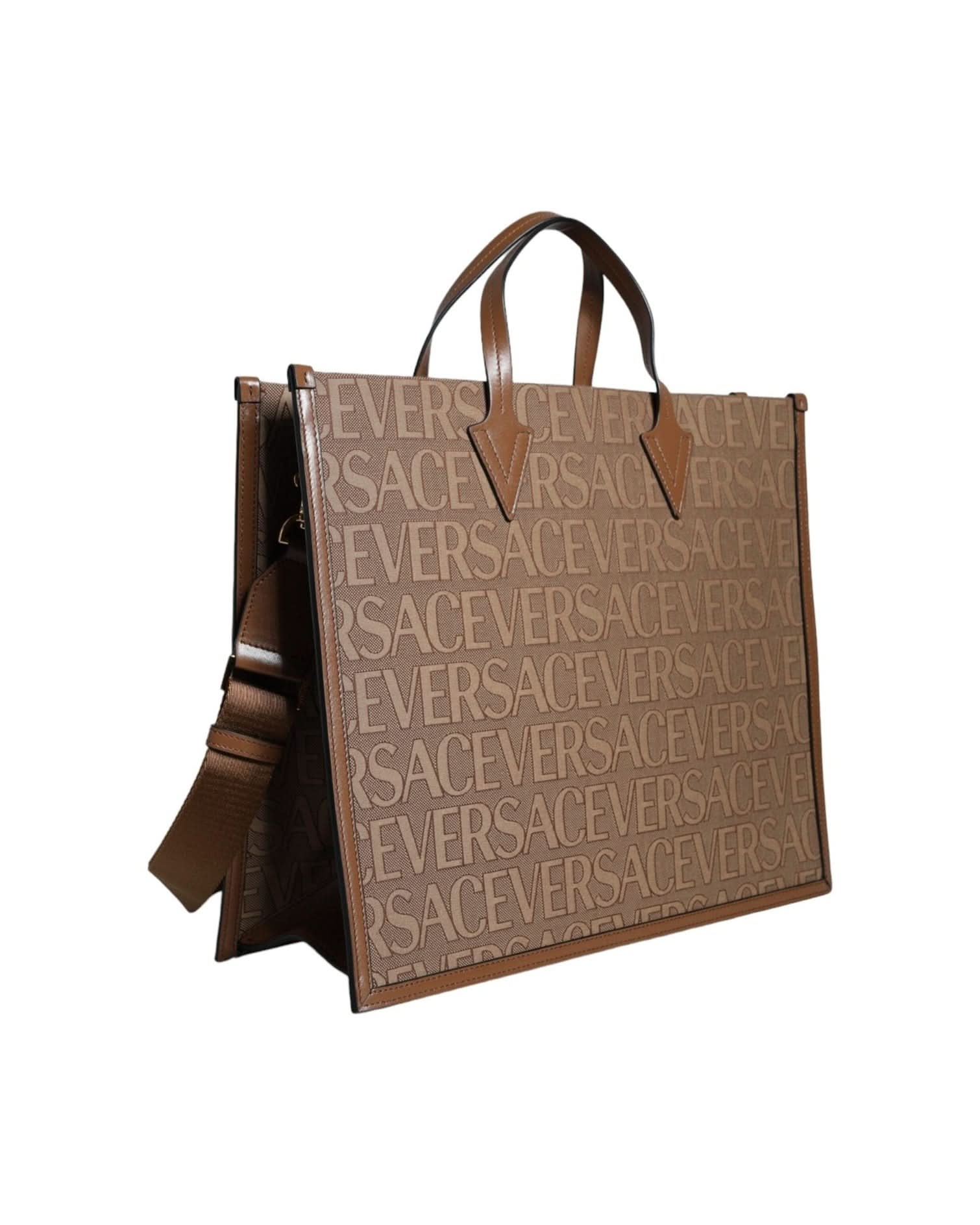 Versace Top Brown Handle Jacquard Leather Logo Crossbody Tote Bag Cross Body Bags