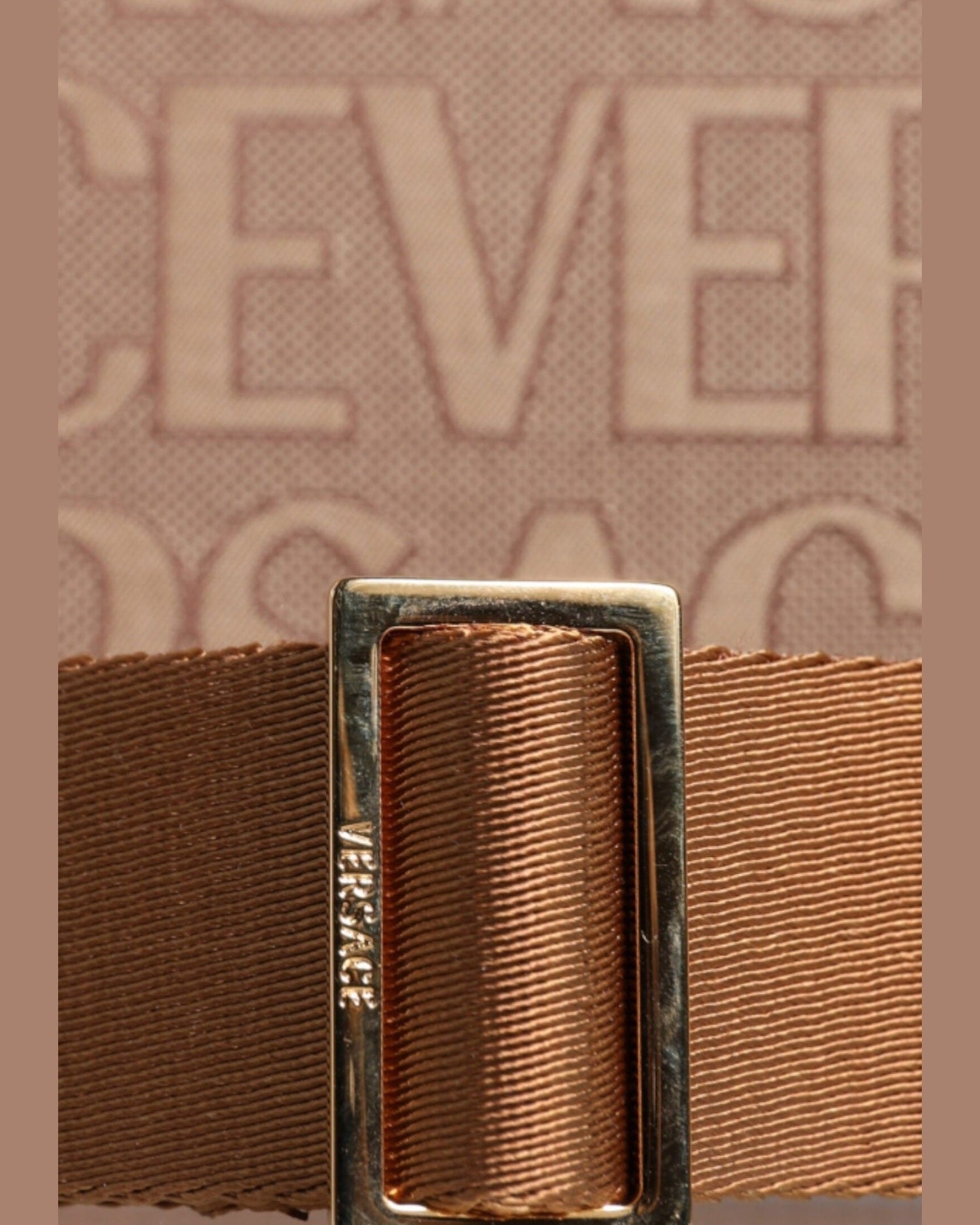 Versace Top Handle Jacquard Leather Logo Crossbody Tote Brown Bag Glam Steals