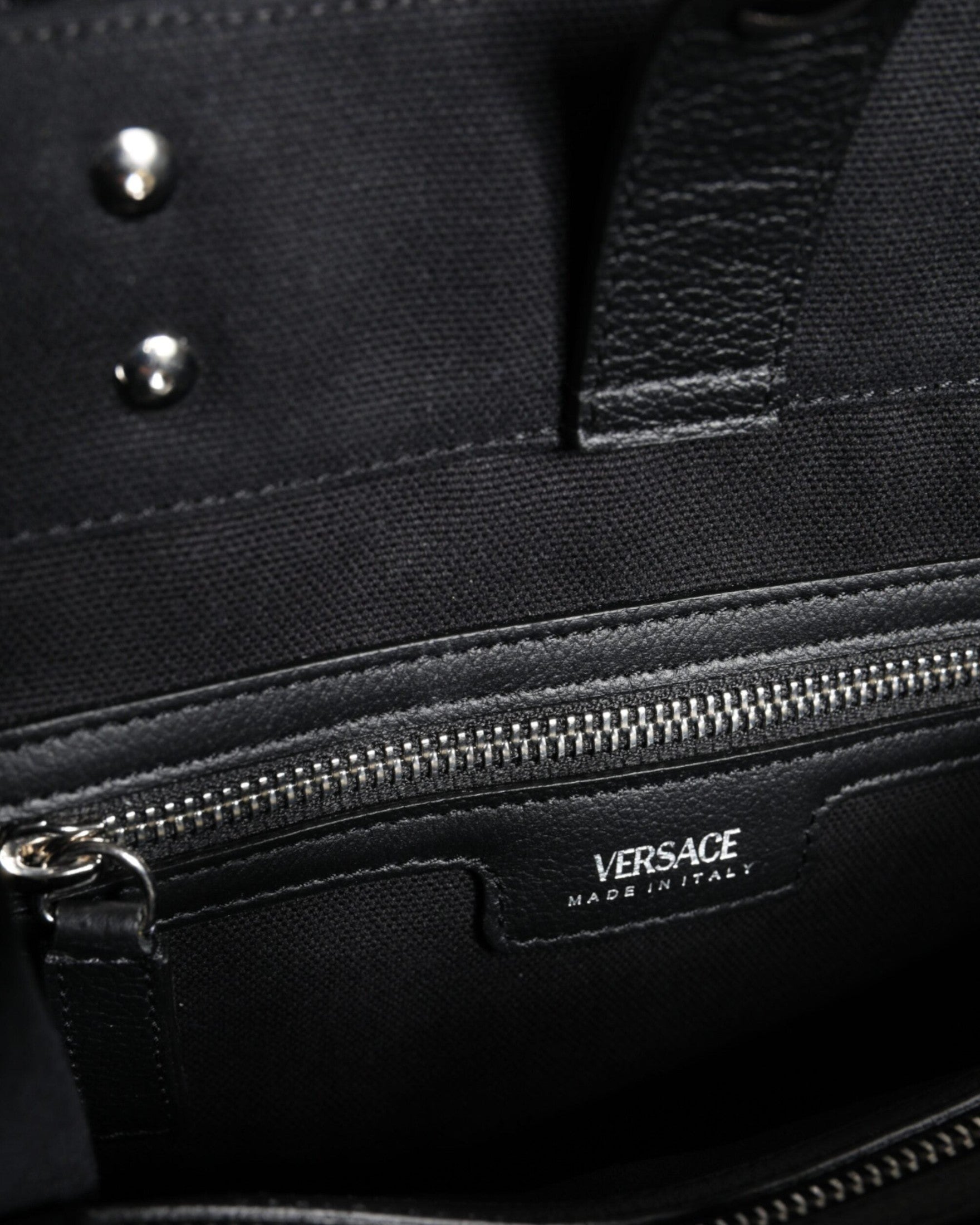 Versace Top Handle Canvas Leather Logo Crossbody Tote Black Bag Glam Steals