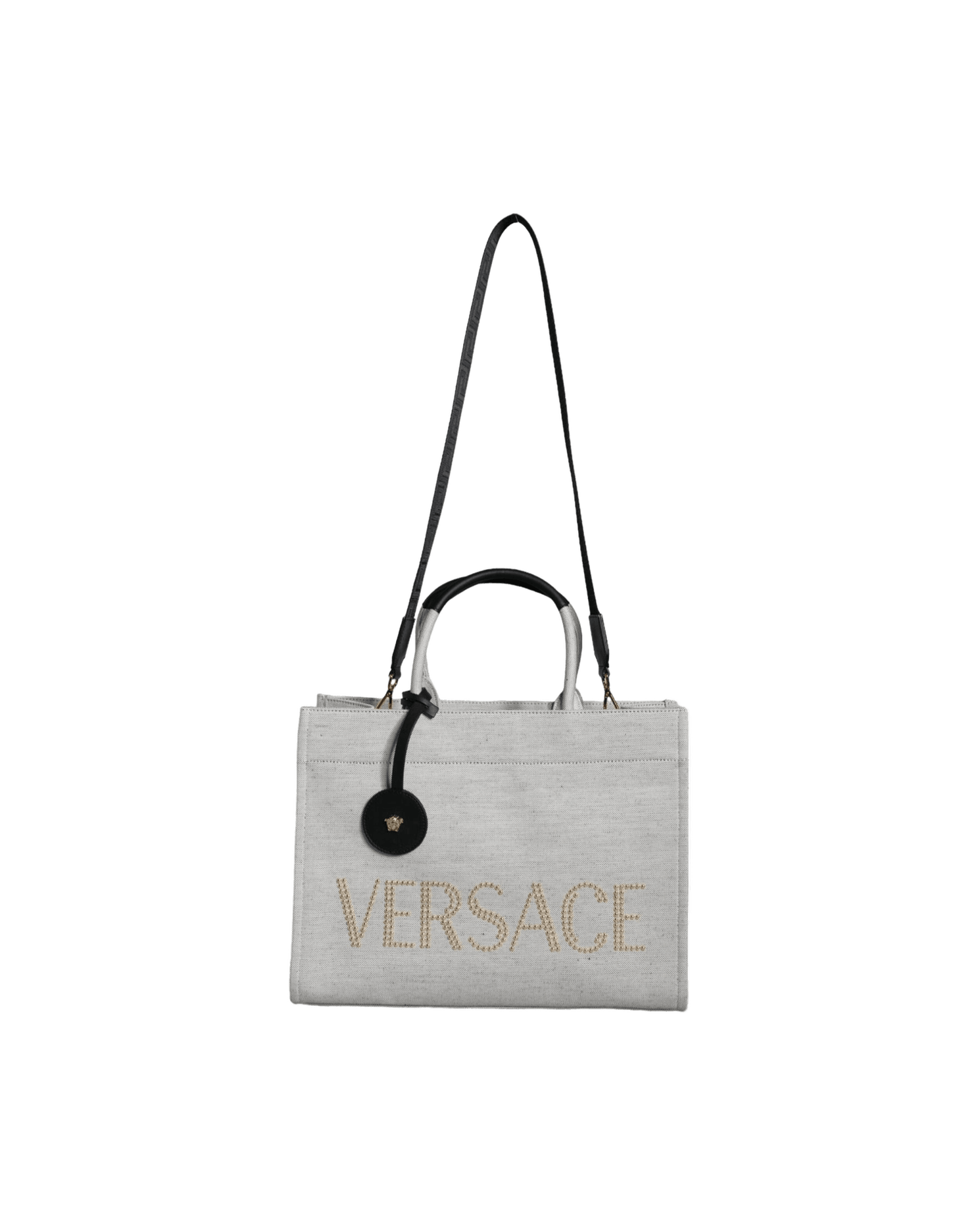Versace Top White Handle Canvas Leather Logo Crossbody Tote Bag Cross Body Bags