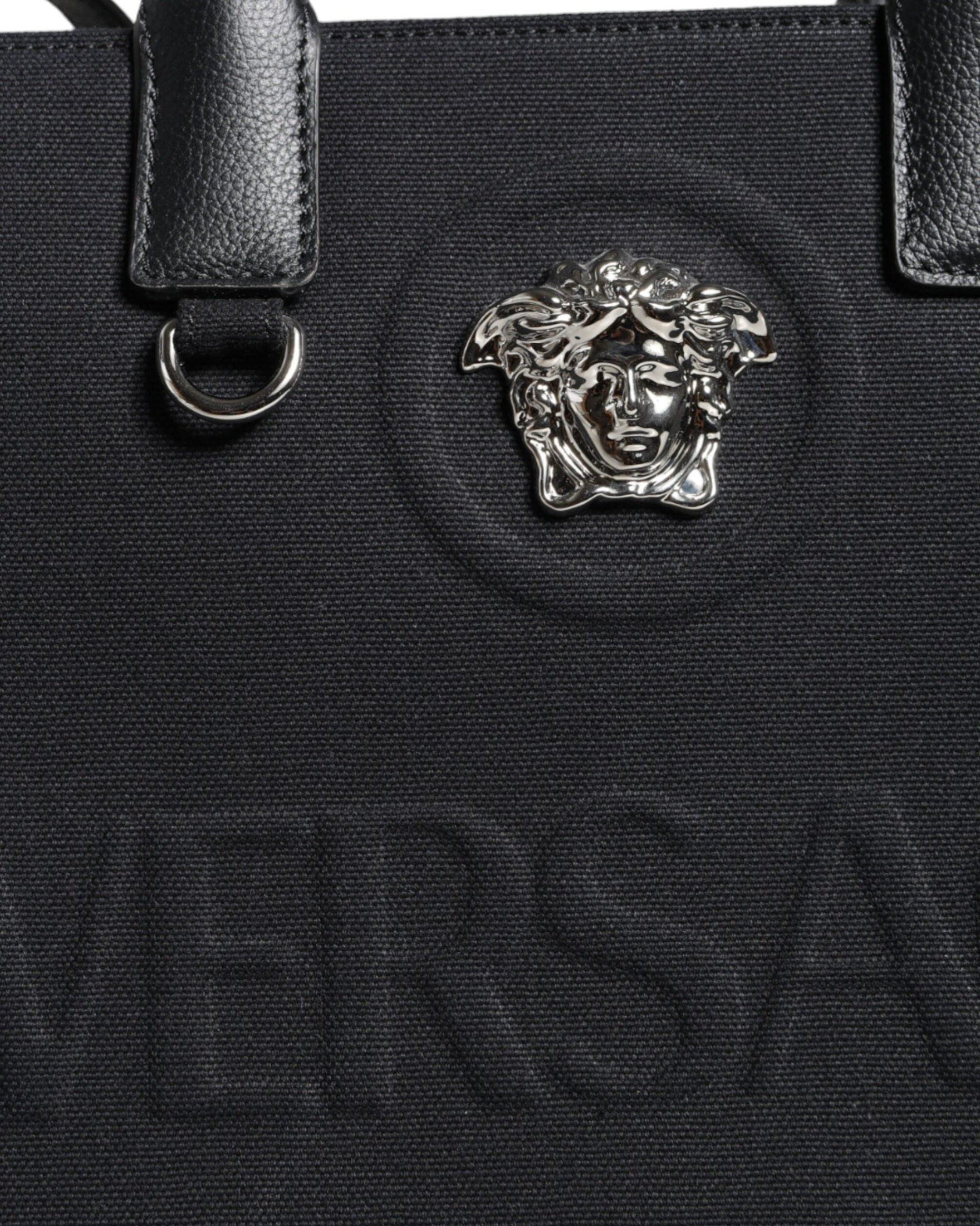 Versace Top Handle Canvas Leather Logo Crossbody Tote Black Bag Glam Steals