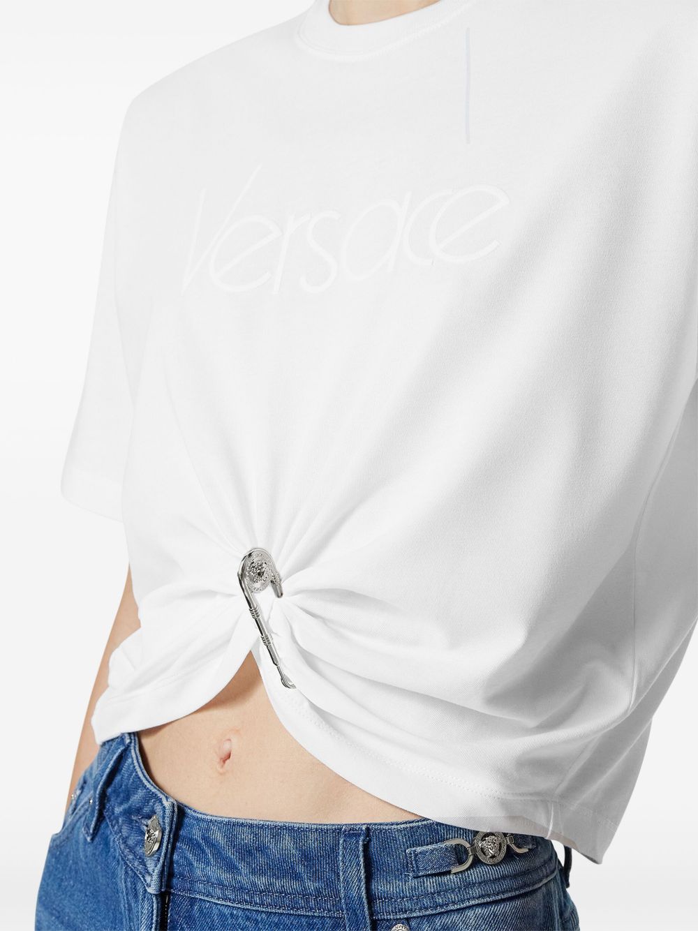 Versace White Logo Embroidered T-shirt Glam Steals