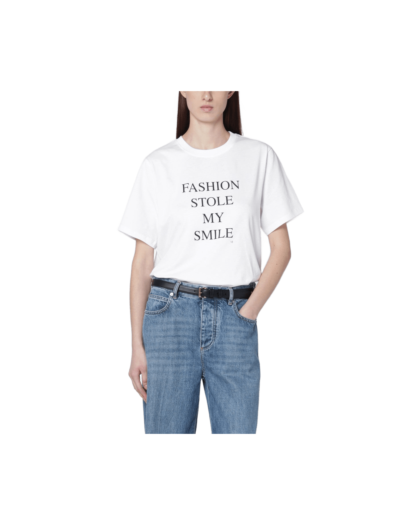 Victoria Beckham White Cotton “fashion Stole My Smile” Tshirt Glam Steals