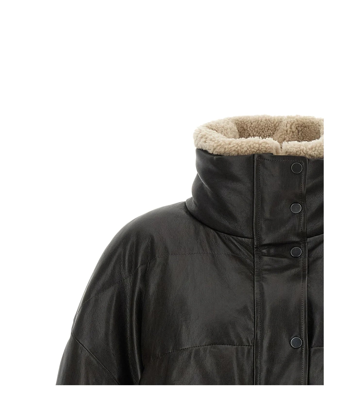 Brunello Cucinelli Puffer Jacket in brown, Lamb Leather — view 3