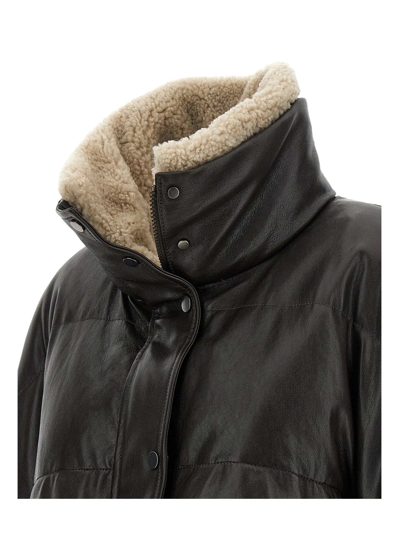 Brunello Cucinelli Puffer Jacket in brown, Lamb Leather — view 4