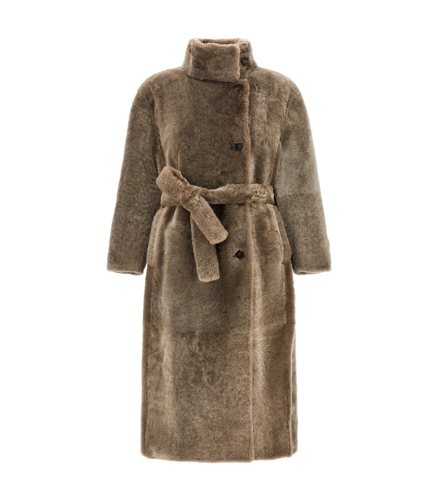 Brunello Cucinelli Wrap Coat in brown, Lamb Leather