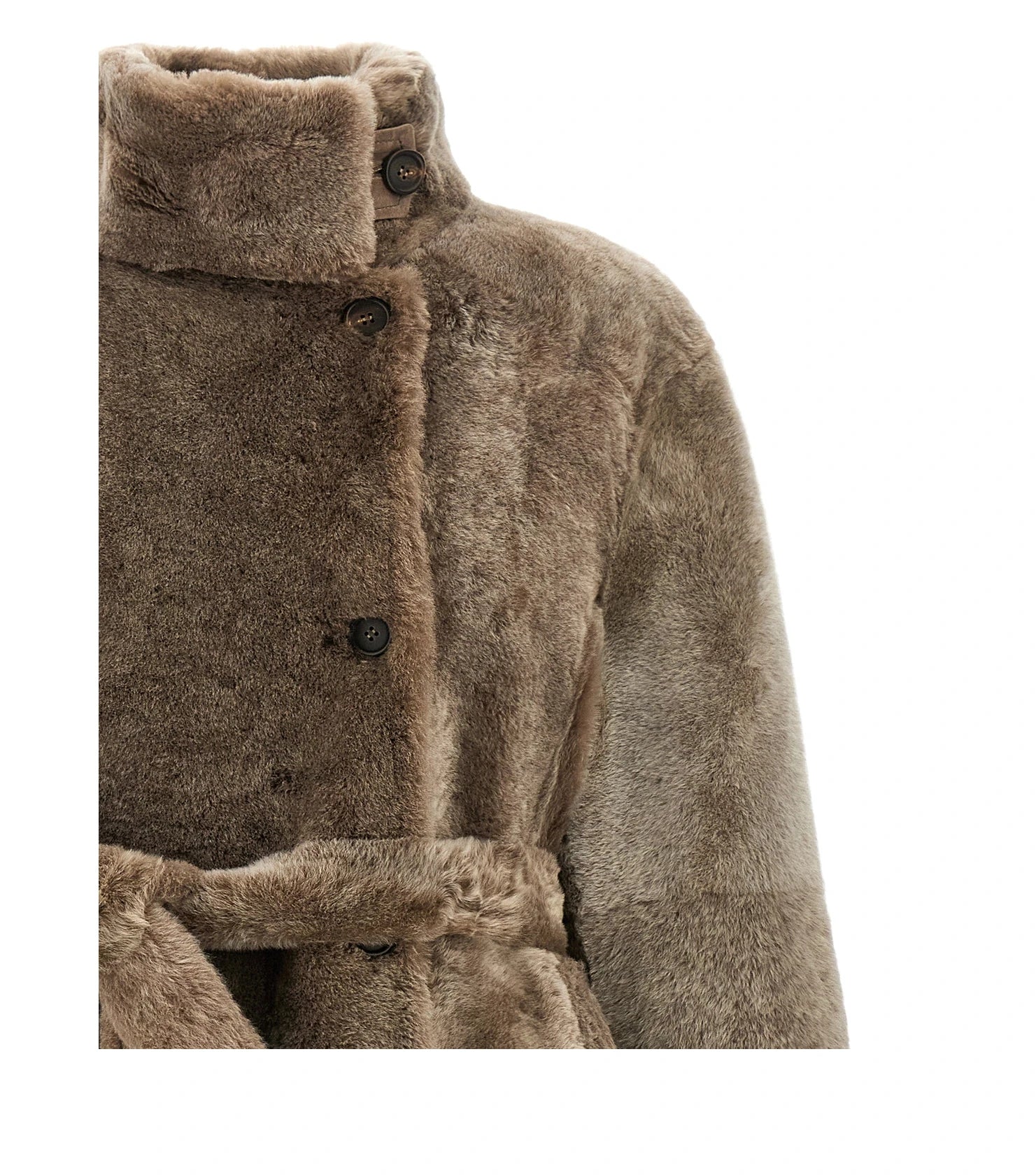 Brunello Cucinelli Wrap Coat in brown, Lamb Leather — view 3