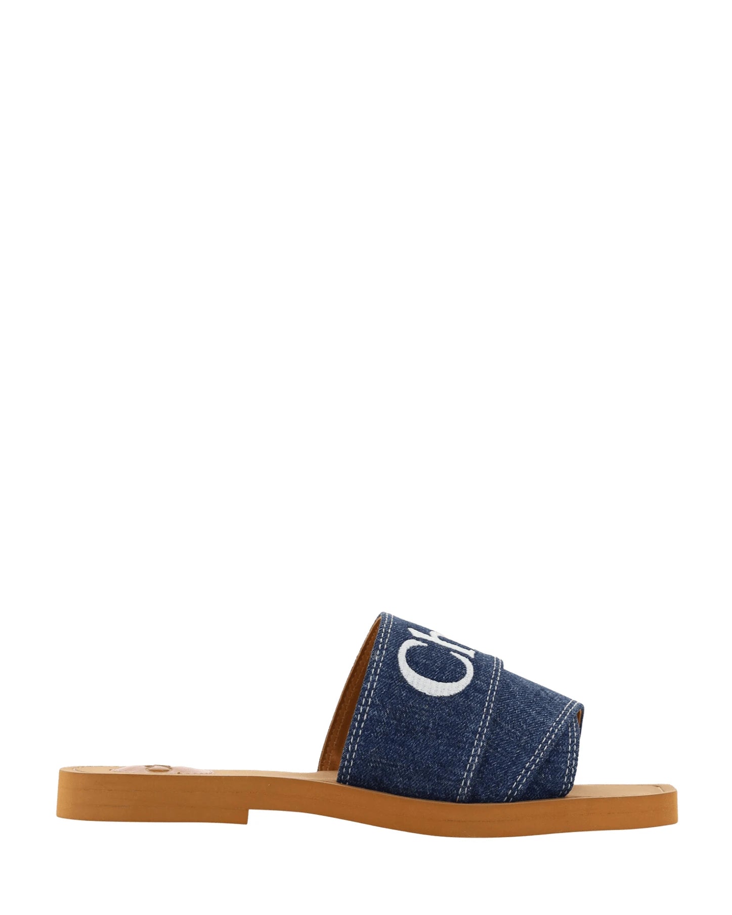 Chloé Cotton Blue Sumptuous Woody Slide Sandals In Denim Slippers