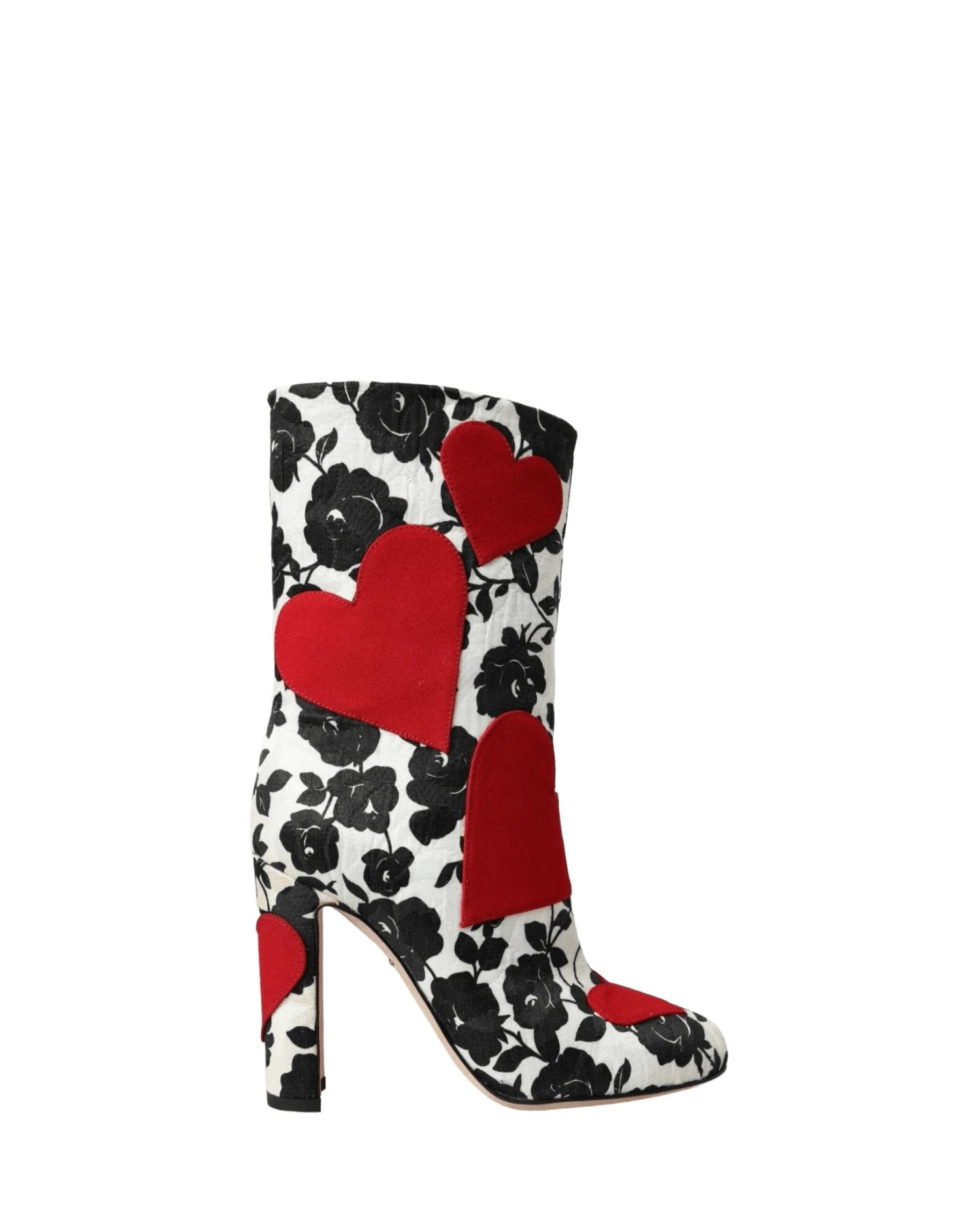 Dolce & Gabbana White Floral Hearts Leather High Boots Shoes Boots