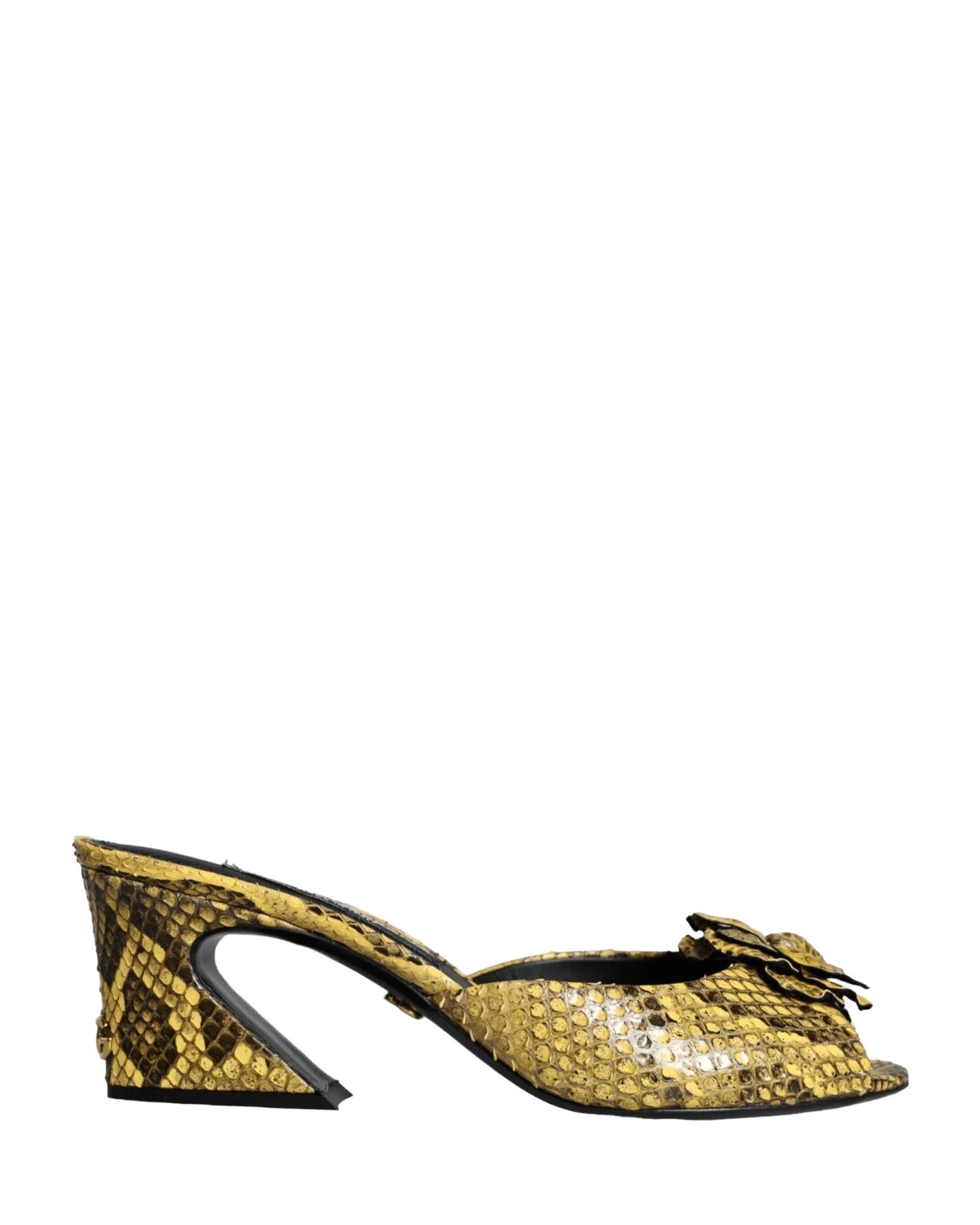 Dolce & Gabbana Yellow Leather Block Heels Slides Shoes Heels