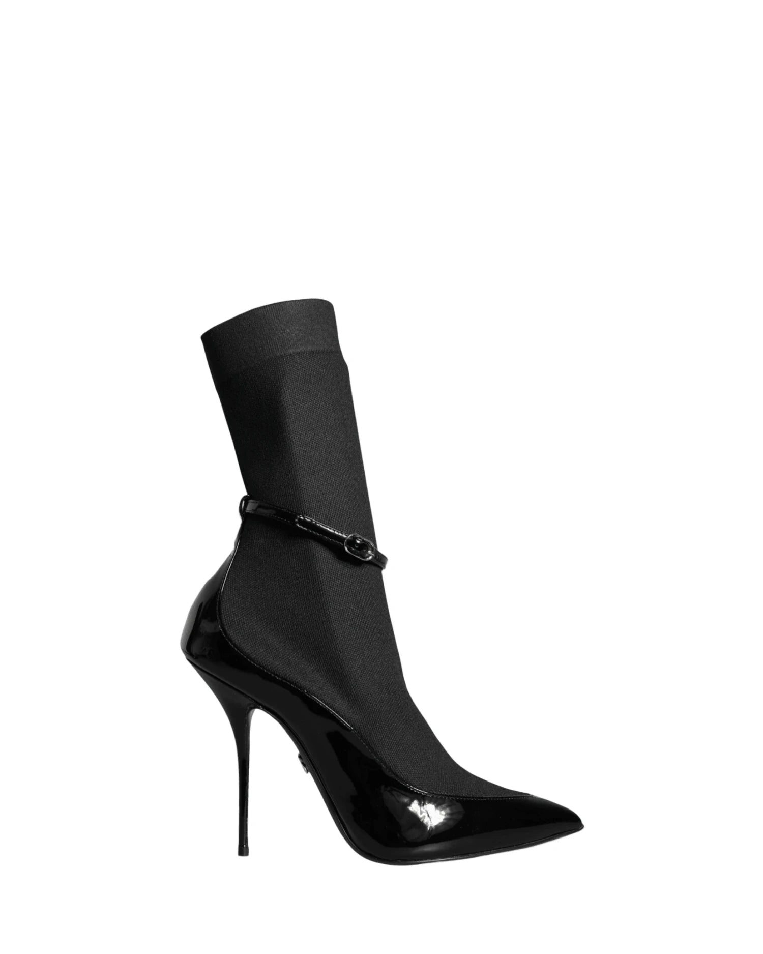 Dolce & Gabbana Black Leather Stilettos Booties Socks Shoes Boots