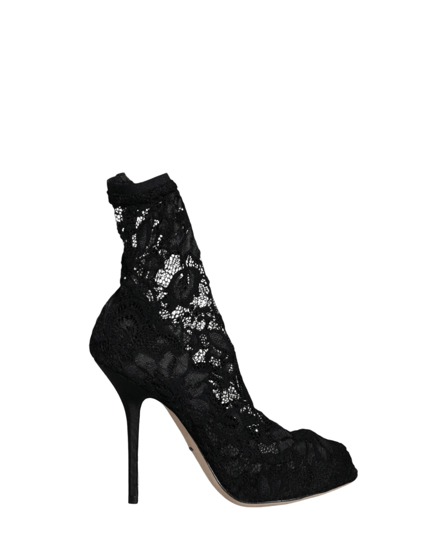 Dolce & Gabbana Black Lace Stretch Heels Mid Calf Boot Shoes Boots