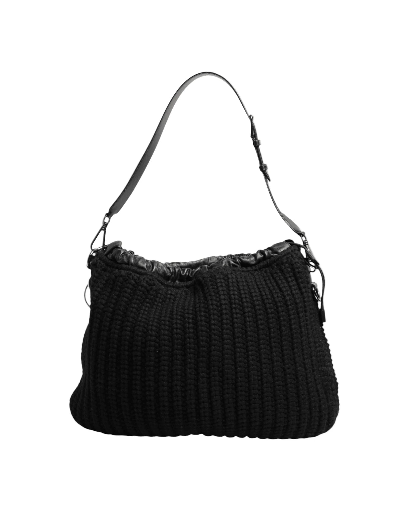 Dolce & Gabbana Black Leather Cashmere Knitted Shoulder Women Borse Bag Shoulder Bags