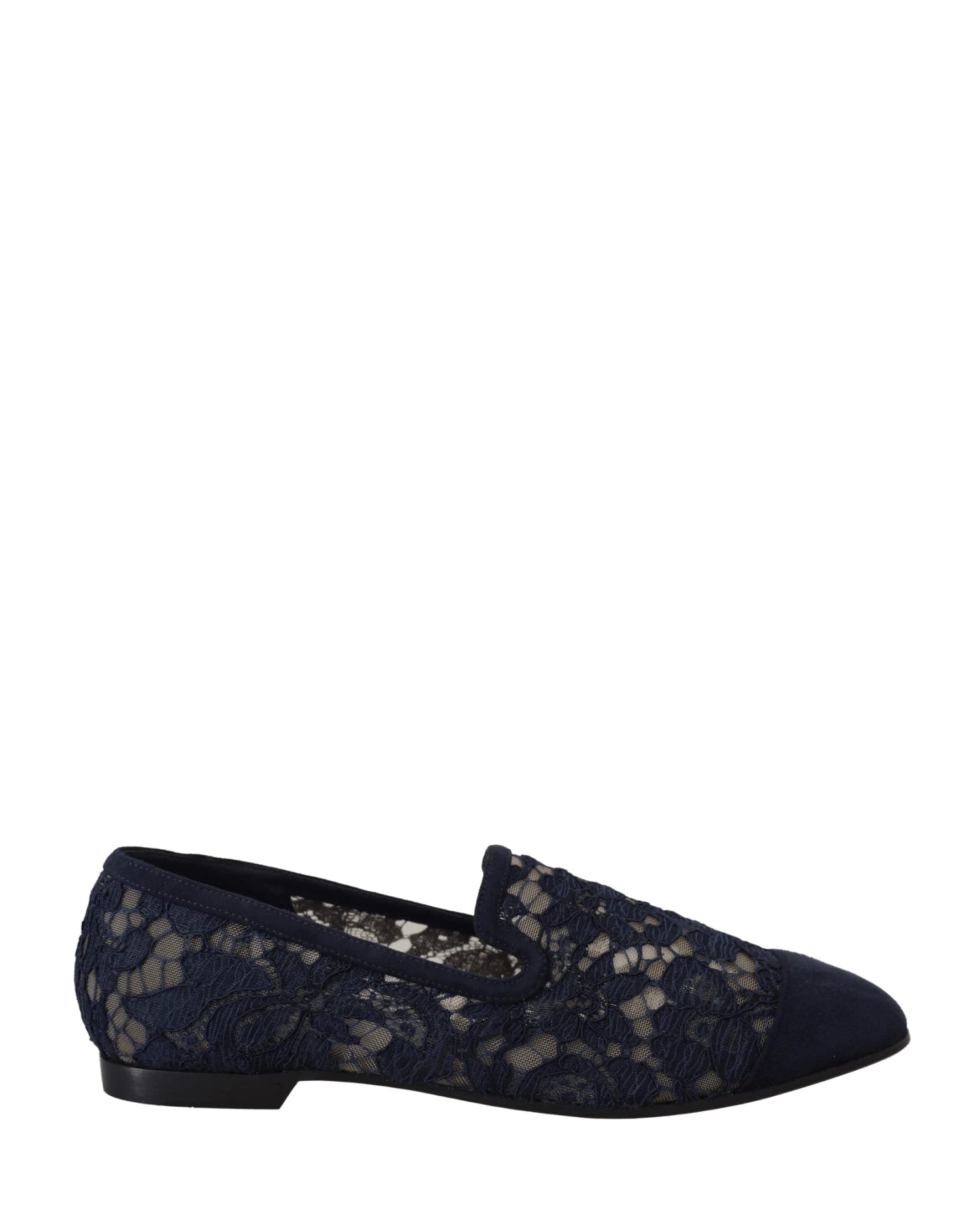 Dolce & Gabbana Blue Lace Floral Slip Ons Loafers Flats
