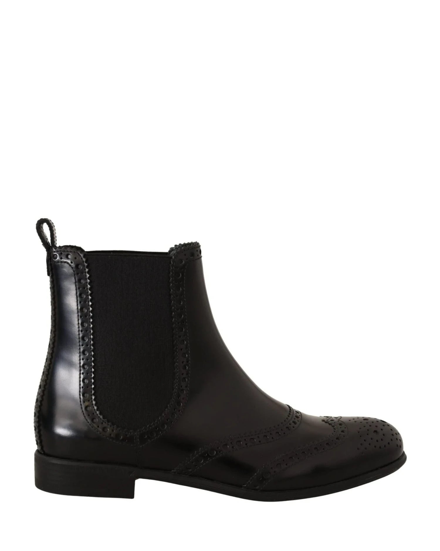 Dolce & Gabbana Black Leather Ankle High Flat Boots Boots