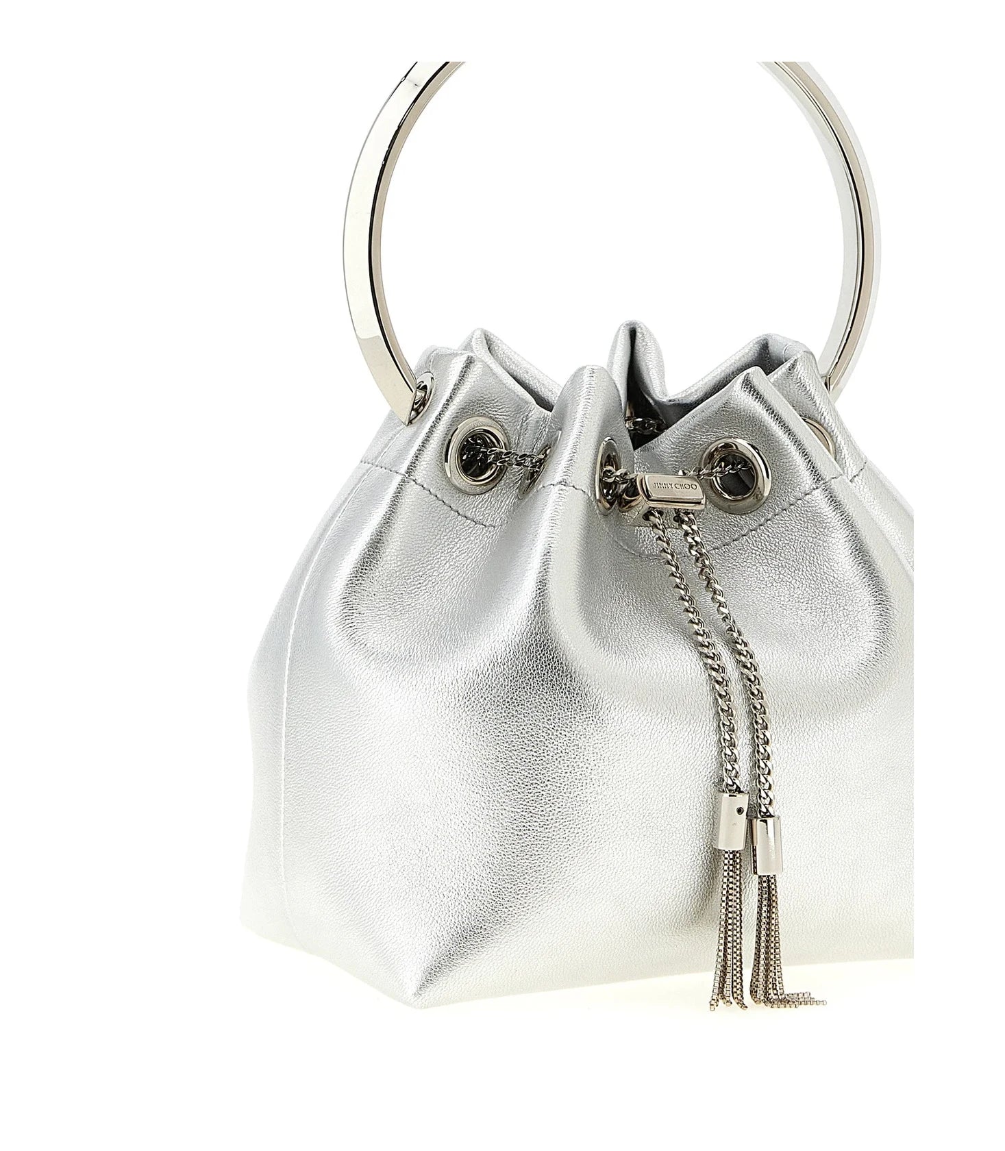 Jimmy Choo Bucket Bag in silver, Lamb Leather — view 3