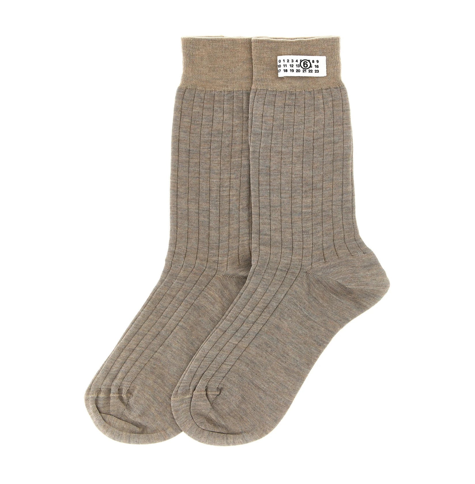 MM6 Maison Margiela Crew Sock in beige, Wool — view 2