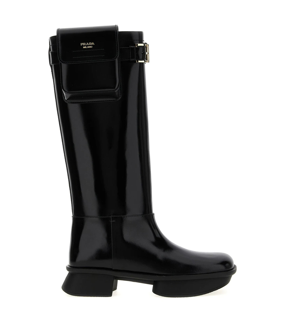 Prada Knee High Boots in black, Calfskin Leather