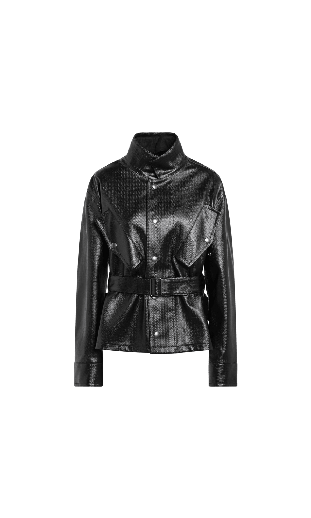 Maison Margiela Black cotton laminated belted jacket Glam Steals