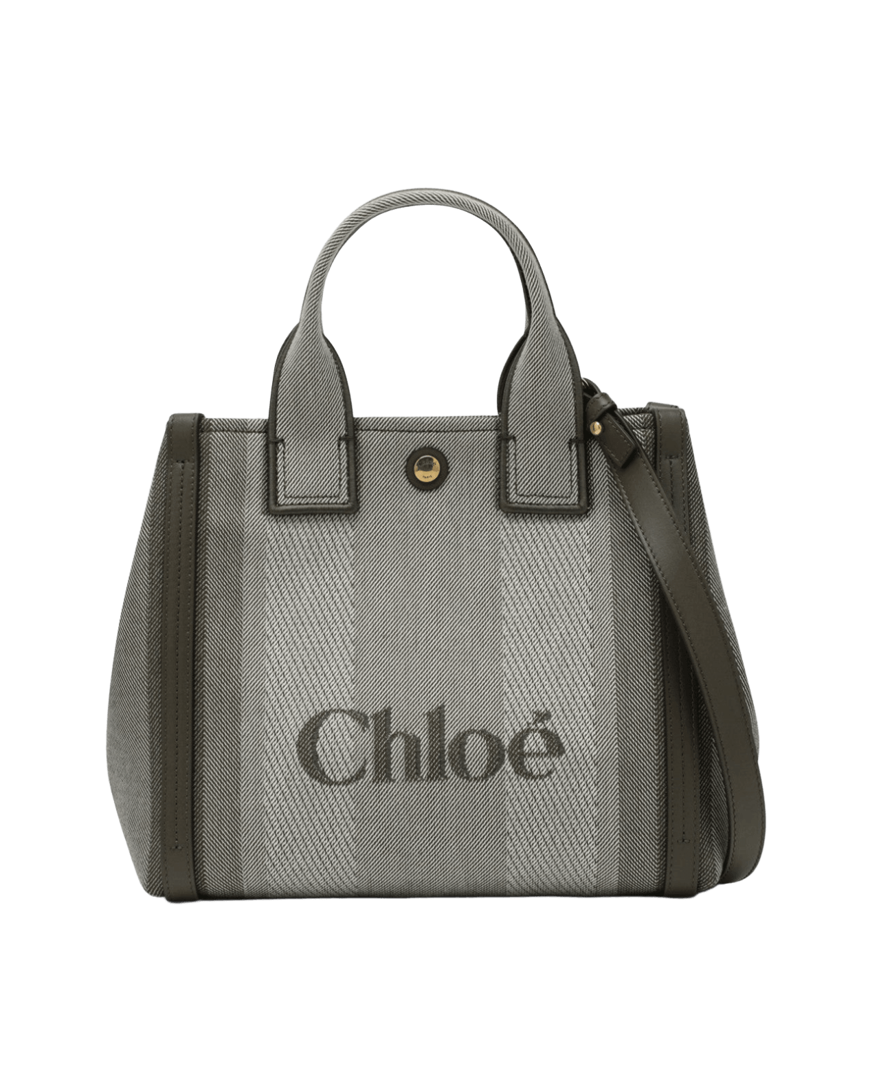 Chloé Dark Green Canvas Carry Small Tote Bag in Striped Glam Steals
