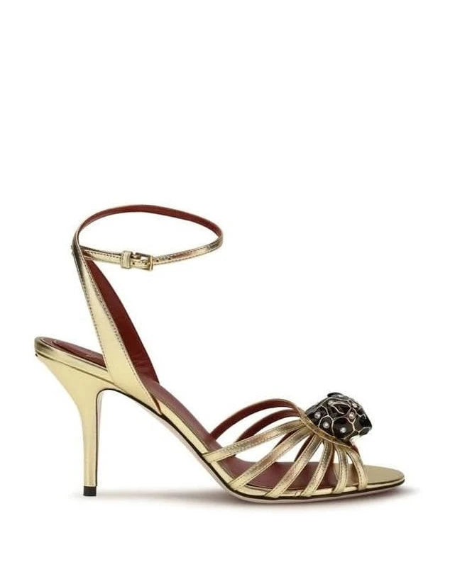 Valentino Garavani Gold Calf Leather Bos Taurus Stiletto Heel Sandals
