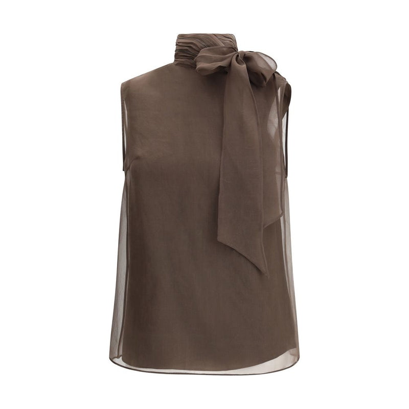 Brunello Cucinelli Brown Silk Blouse Glam Steals