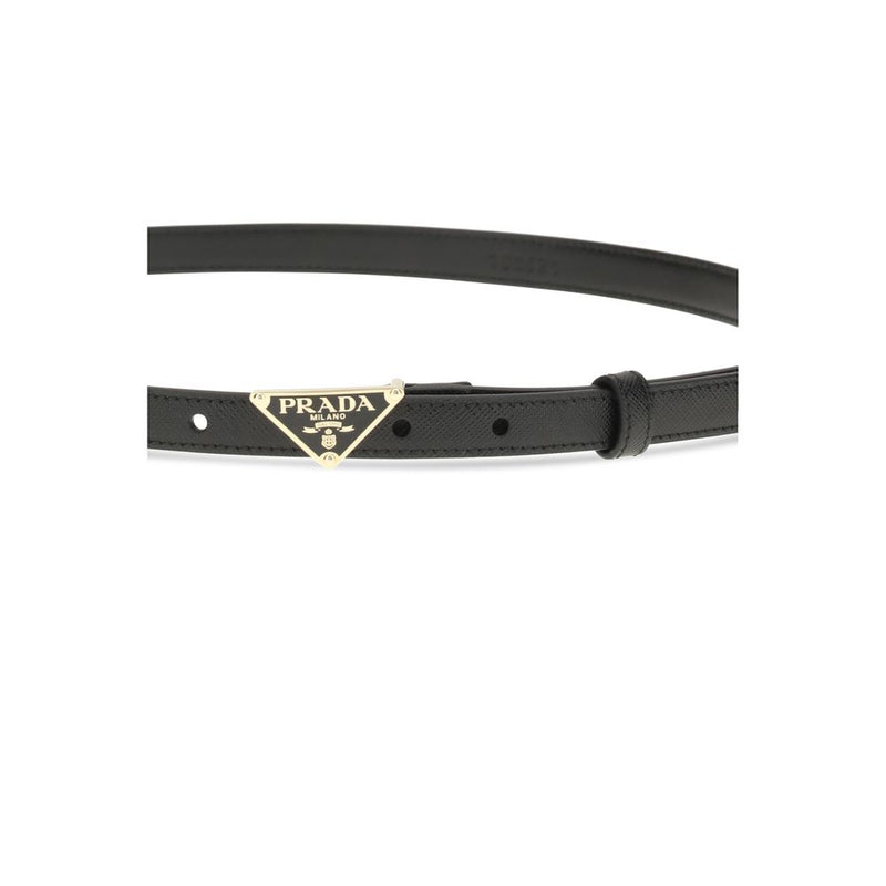 Prada Black Calf Leather Bos Taurus Thin Belt Glam Steals