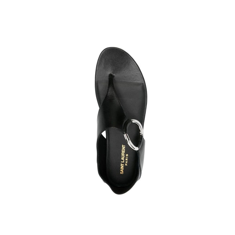 Saint Laurent Black Calfskin Flat Sandals Glam Steals