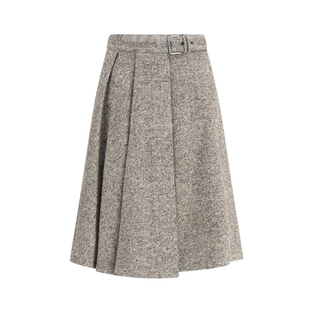 Brunello Cucinelli Brown Wool Fleece Midi Skirt