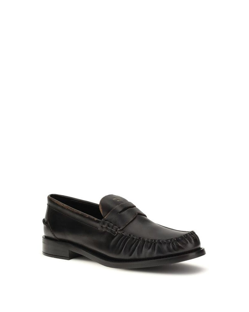 Prada Black Calf Leather Bos Taurus Slip On Loafers Glam Steals