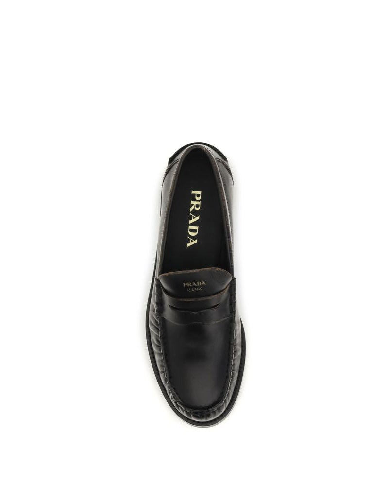 Prada Black Calf Leather Bos Taurus Slip On Loafers Glam Steals